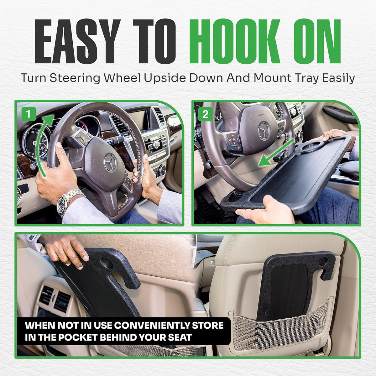 lebogner Steering Wheel Tray, Car Food Trays for Eating, Laptop, Tablet, iPad Or Notebook, Hook On Auto Steering Wheel Desk Table, Fits Most Vehicles Steering Wheels, Travel Car Accessories, Dark Blue