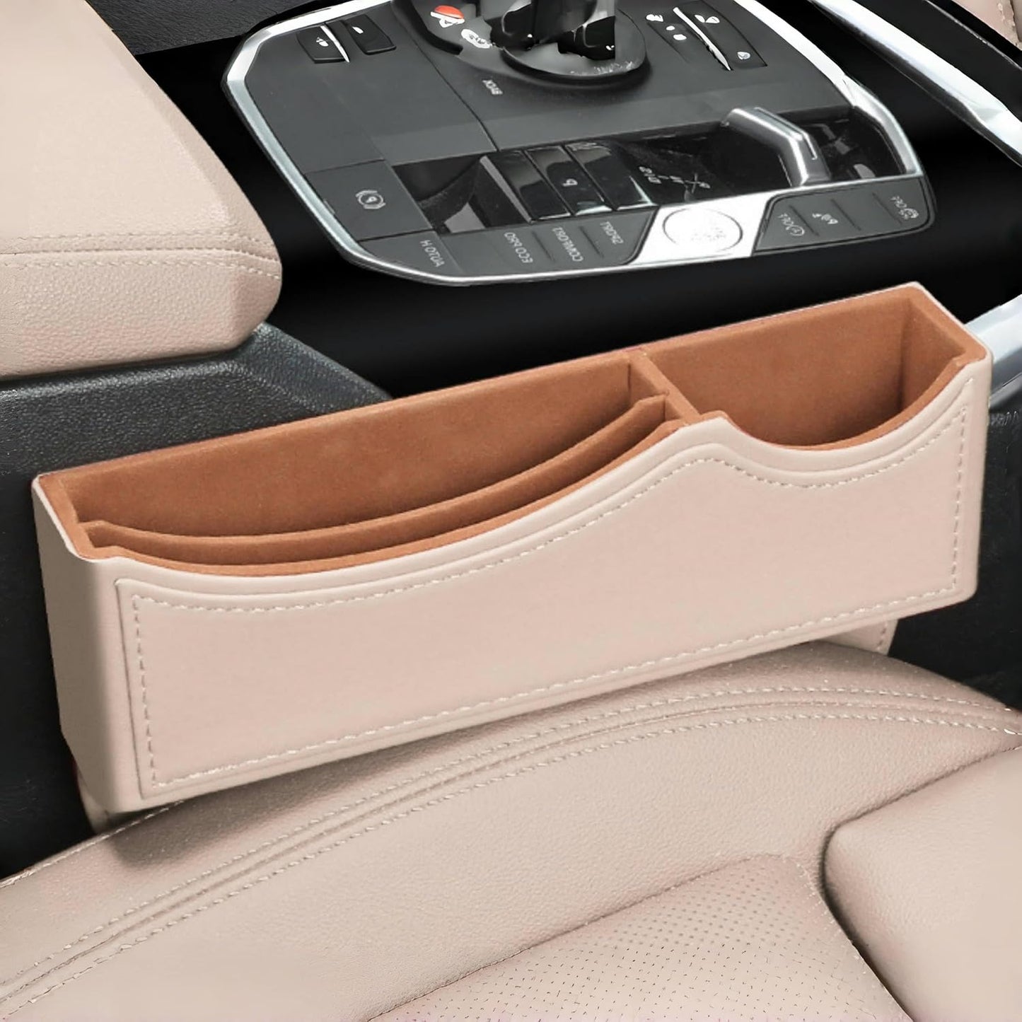 Car Seat Gap Organizer Large Capacity Leather Storage Box with Charging Port Multi-Purpose Car Seat Crevice Storage Solution for Phones Wallets Cards Ideal for Car Organization (Modern, White-Double)