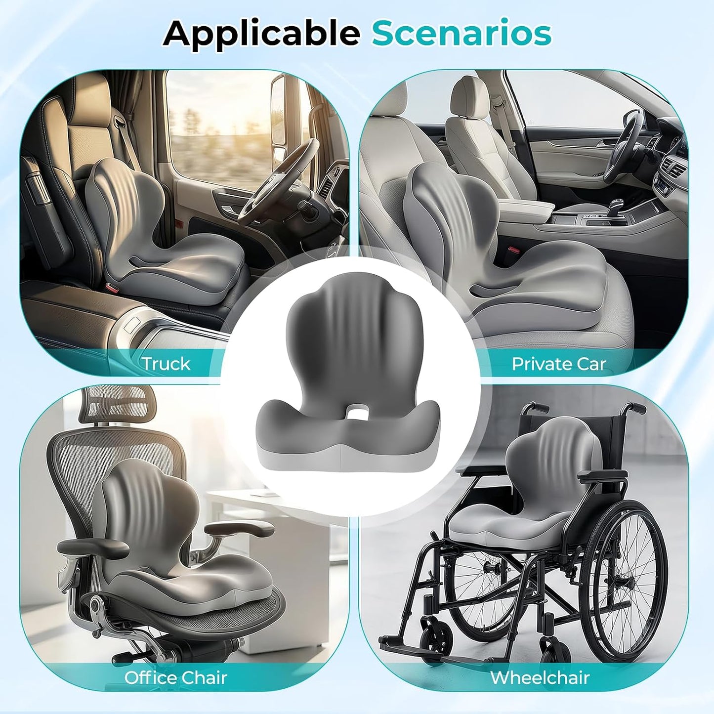 Seat Cushion with Lumbar Support Pillow for Truck Driver, Memory Foam Chair Cushion for Tailbone Pressure Relief & Long Driving, L-Shaped Ergonomic Non-Slip Seat Cushions for Car,Truck,Desk,Chairs