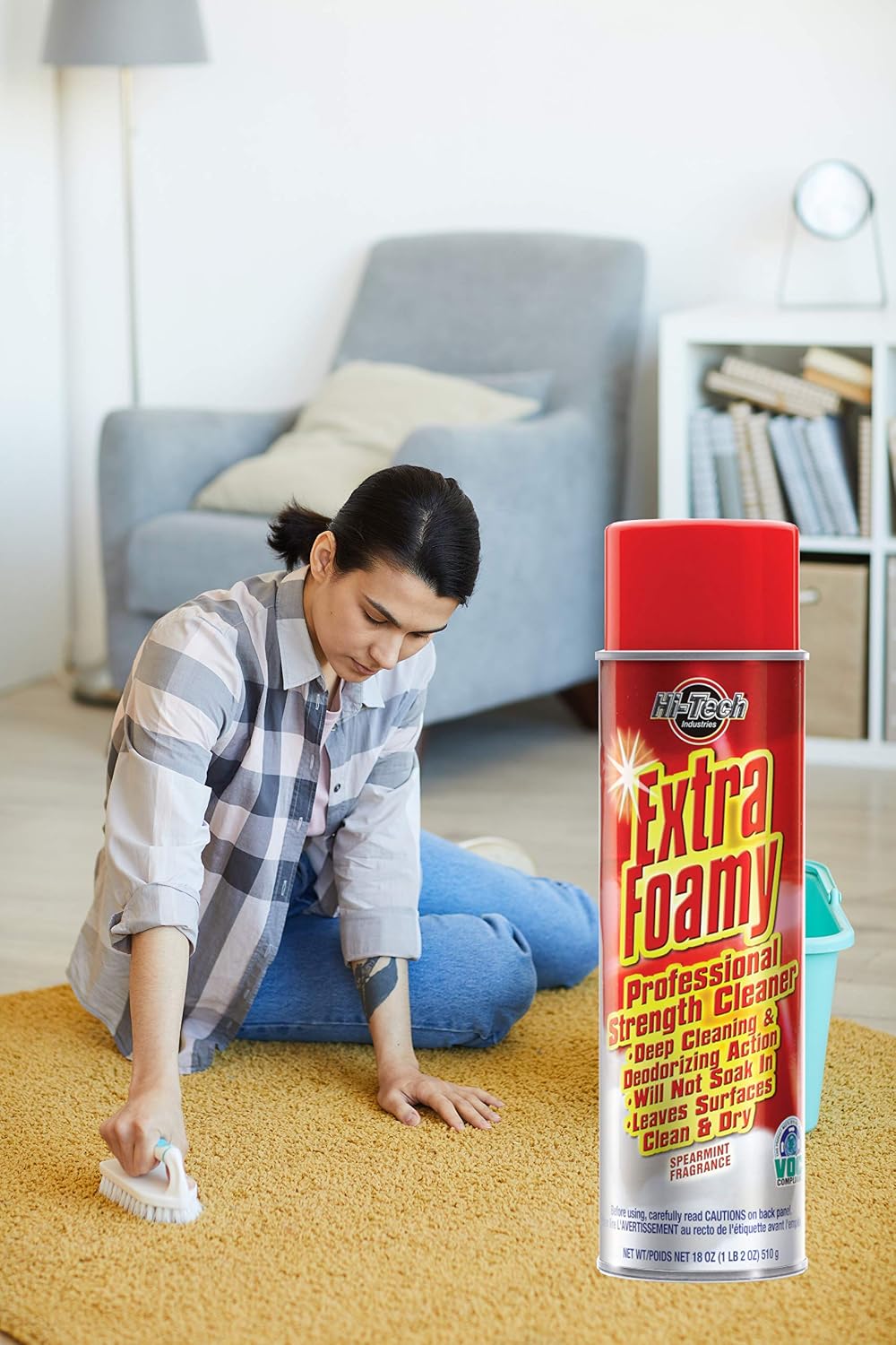HI-TECH Extra Foamy Professional Strength Carpet and Upholstery Cleaner, Stain Remover and Deodorizer (2 Pack)