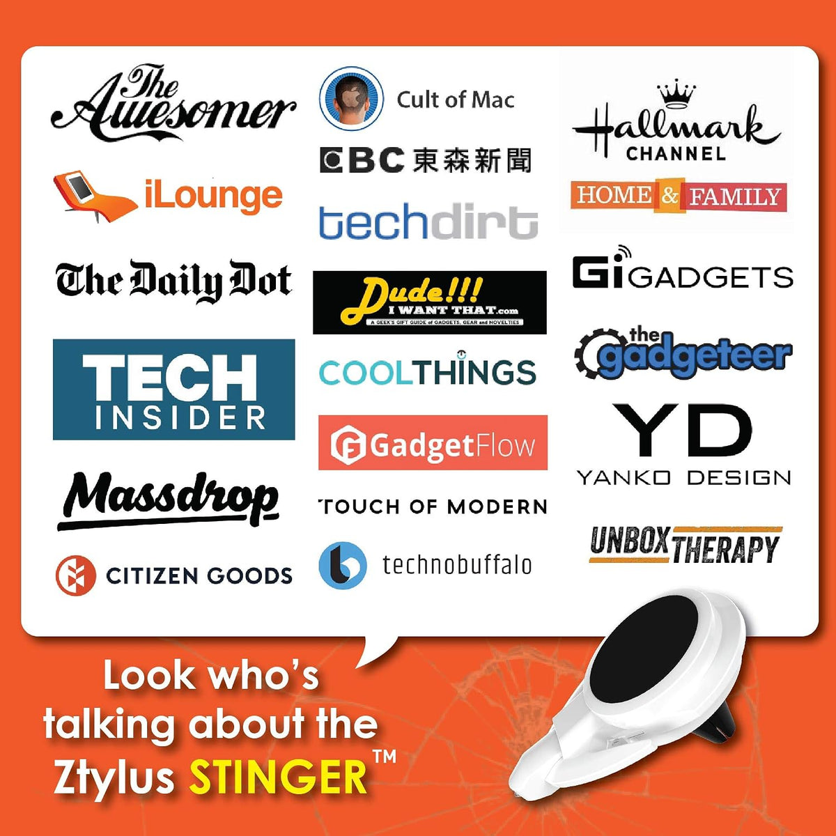 Ztylus Stinger Car Emergency Escape Tool, Life-Saving Vehicle Rescue, Magnetic Vent Mount Phone Holder, Spring Loaded Window Breaker Punch, Seat belt Cutter, Designed in USA (White)