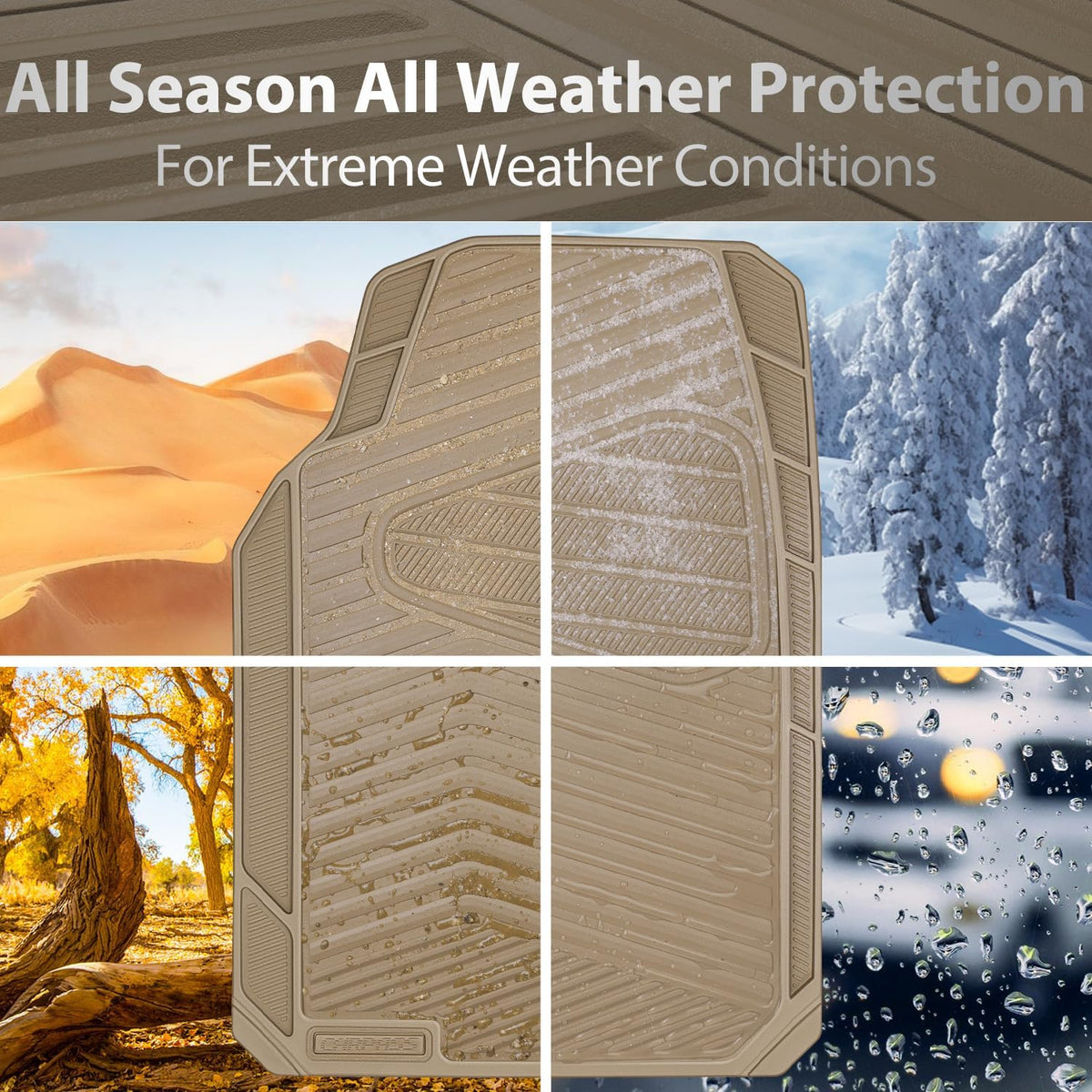 CAR PASS Rubber Car Mats, Waterproof Car Floor Mats All Weather Car Mat Full Set 3 Piece, Tan Automotive Floor Mat Trim to Fit for Cars Sedan SUVs Trucks, Anti-Slip Easy Clean, All Beige