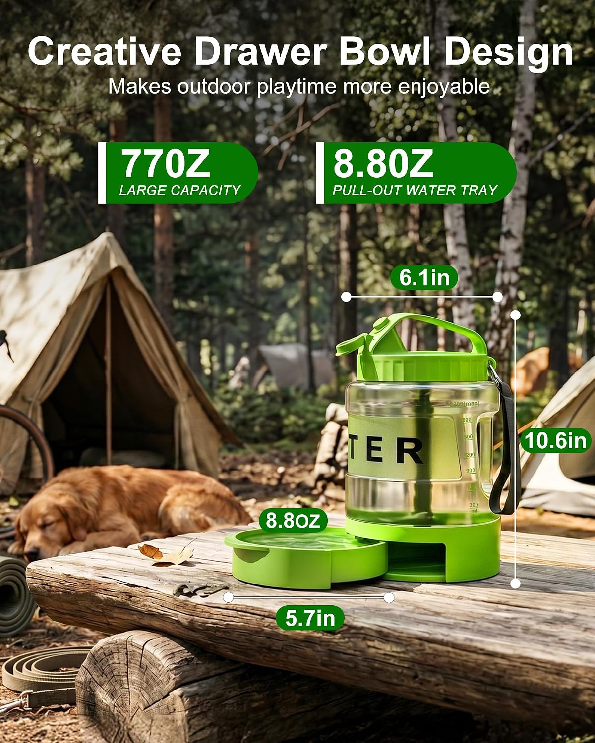 77oz Dog Water Dispenser, 2.2L Large Portable Dog Water Bottle with Pull-Out Drinking Bowl, BPA Free Leak-Proof Pet Travel Water Container for Camping, Hiking, Beach, Car Travel Essentials