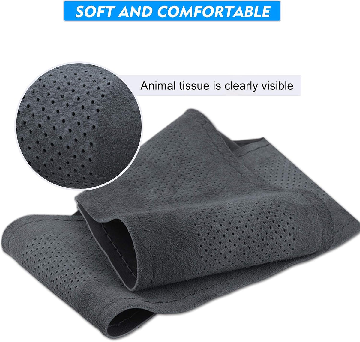 Carodi Leather Steering Wheel Cover, Breathable Non-Slip Design, Soft and Comfortable Feeling, Universal 15 Inch Auto Car Steering Wheel Stitch on Wrap（Size M, Black）