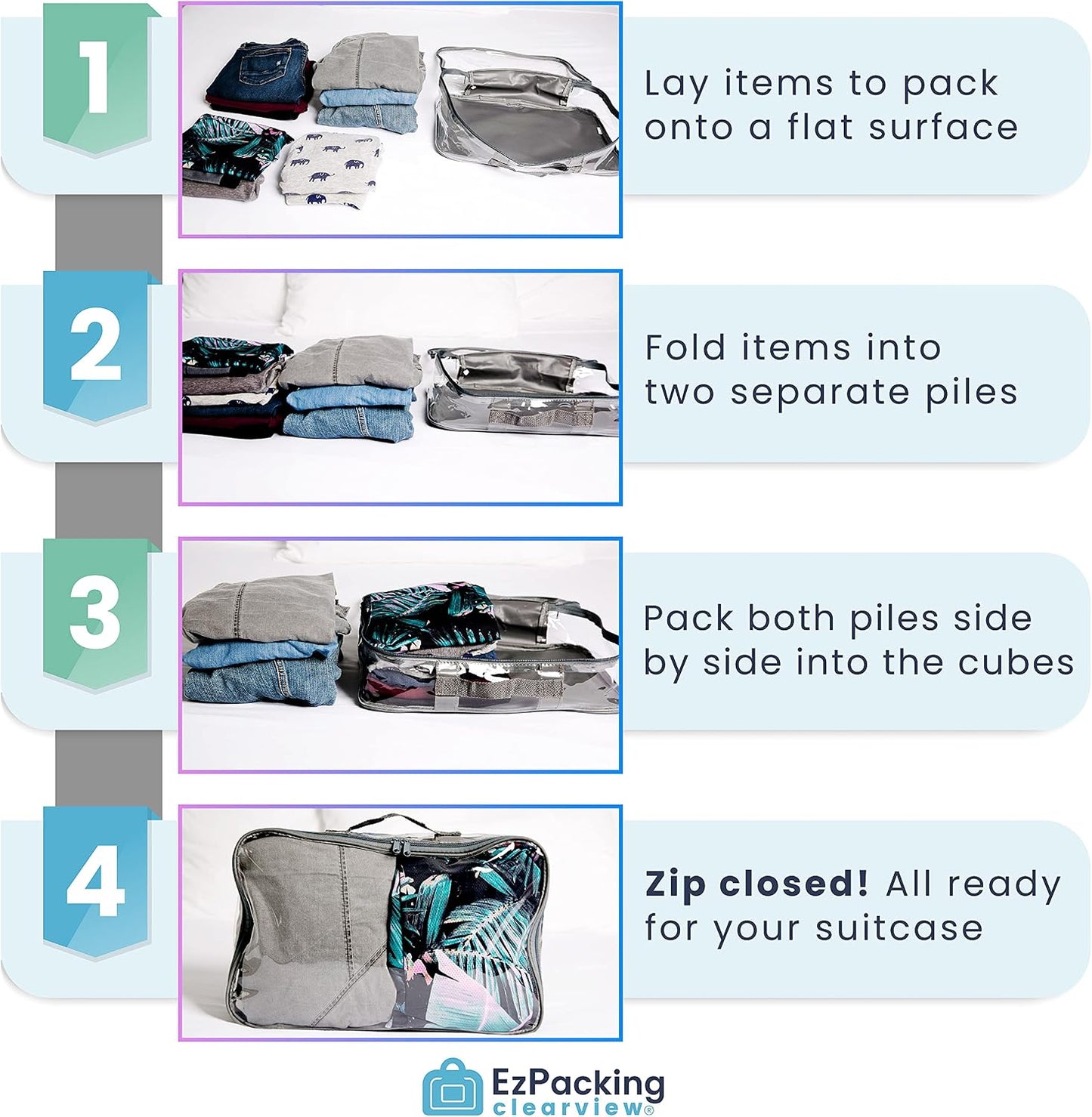 Large Clear Travel Packing Cube/See-Through PVC Organizer for Suitcase/Multipurpose Pouch w/Handle/Dress Shirts, Pants, Cashmere, Sweaters &amp; Seasonal Linen Storage Protection (Gray)
