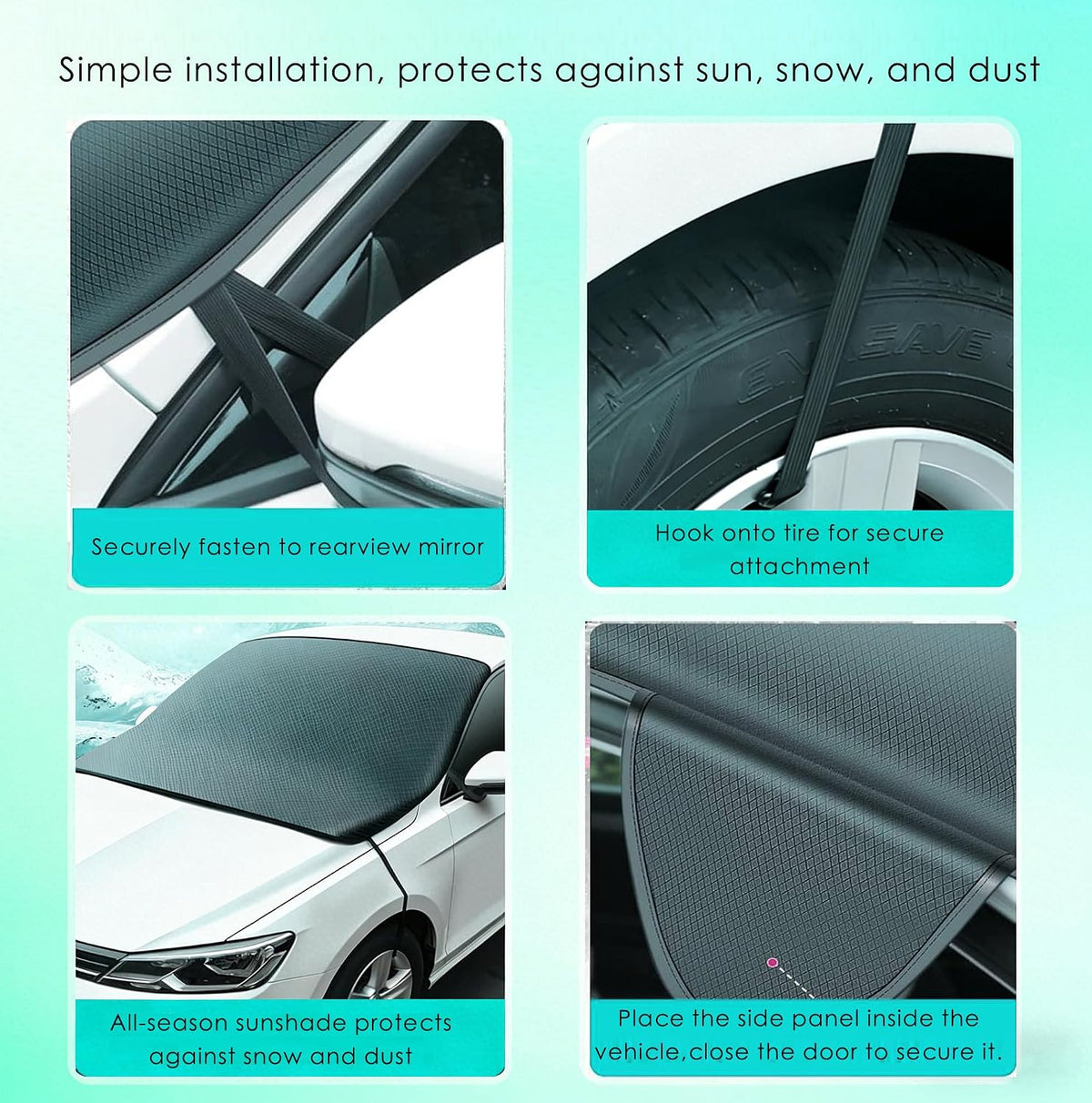 Car Windshield Cover for Ice and Snow - Universal Fit for Cars, SUVs, Trucks, Heavy Duty Oxford Fabric Frost Protector for Ice and Snow,Triple-Window Cover (Oxford Cloth - Black)