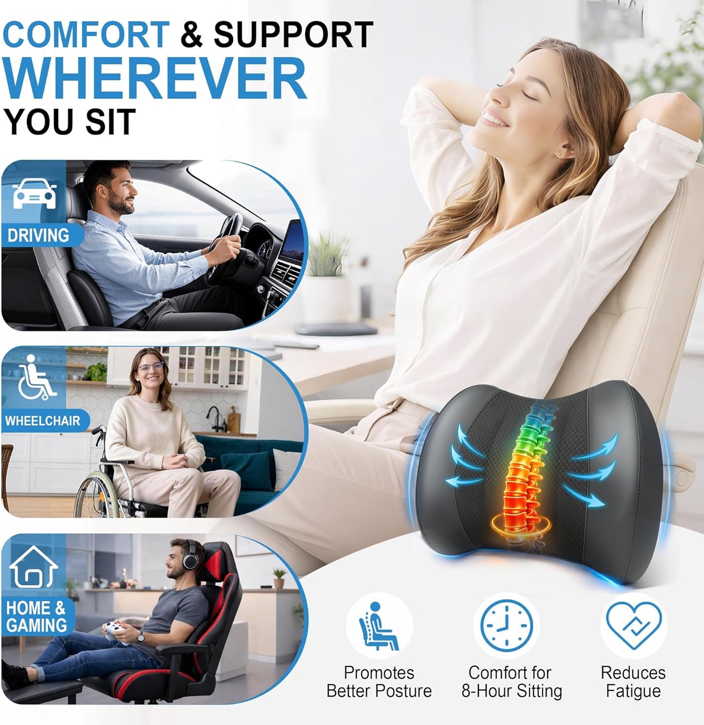 Lofty Aim Lumbar Support Pillow for Car, Car Seat Back Support for Driving | Memory Foam Car Lumbar Support for Driving Seat, Car Back Cushion, Adjustable Straps, Lower Back Pillow, Office Chairs, Black