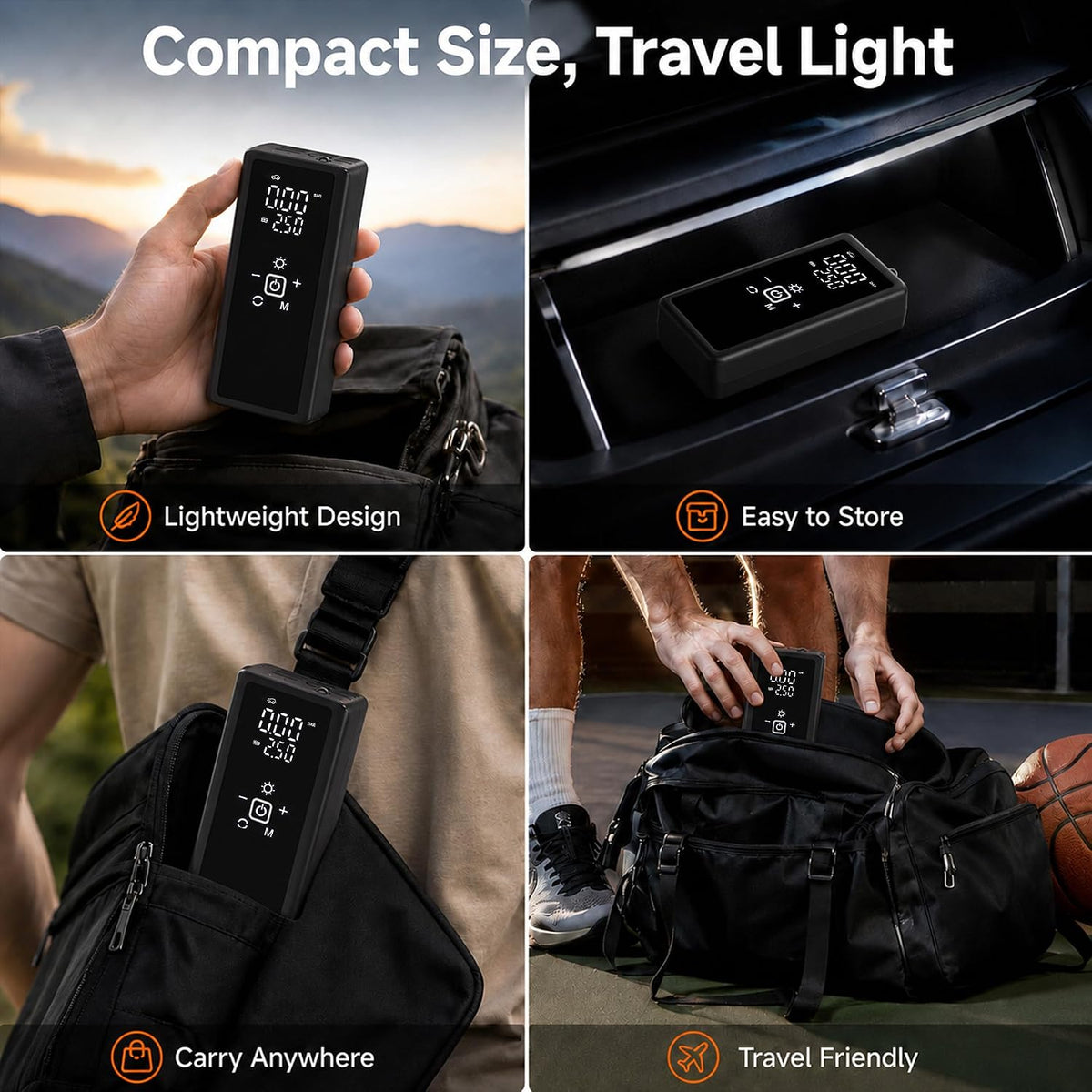 Tire Inflator Portable Air Compressor, 120PSI Cordless Air Pump with Digital Gauge, LED Light & Window Breaker for Car, Bike, Balls & Inflatables