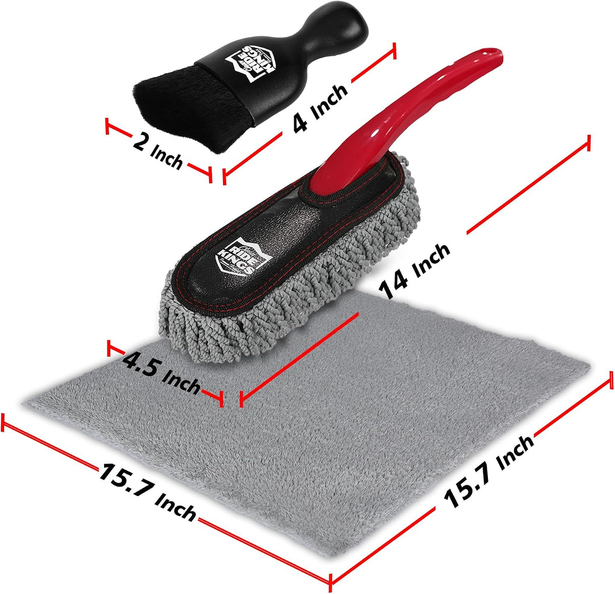 Car Interior Detailing Kit - Red Duster, Black Brush, Towel