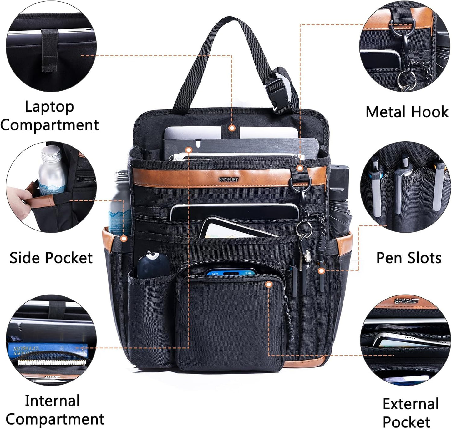 Car Seat Organizer with Laptop Compartment (Fits 15.6"), Front & Backseat Passenger Organizer with Adjustable Strap, Multiple Pockets, Portable Office Bag, Water-Resistant 1200D Polyester