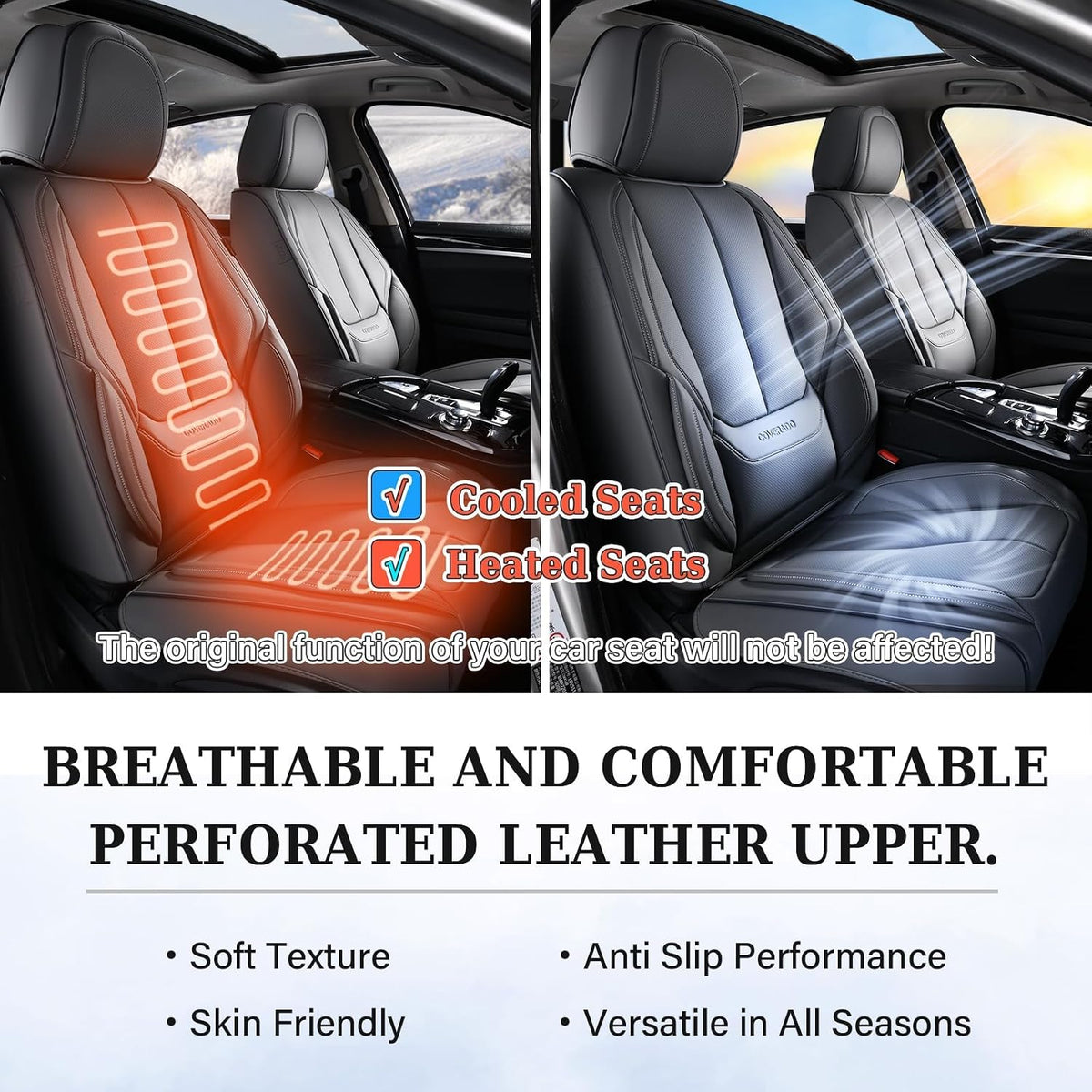 Coverado Seat Covers, Car Seat Covers Front Seats, Car Seat Cover, Car Seat Protector Waterproof, Car Seat Cushion Leather, Black Seat Covers Carseat Cover Universal Fit for Most Cars