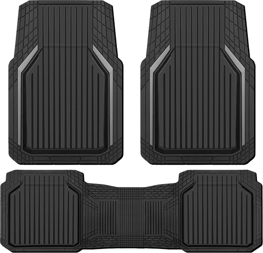 CAR PASS Heavy Duty Rubber Floor Mats for Car, Waterproof Liner Deep Dish Car Mats Full Sets, Universal Trim to Fit for SUV Truck Sedans Vans, All Weather Automotive Floor Mats 3pcs, Black and Gray