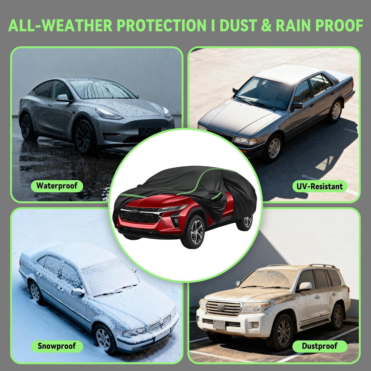 Car Cover for Nissan Rogue 2008-2025, SUV Size, 6 Layers Waterproof All Weather Protection, Sun UV Rain Snow Resistant with Windproof Straps & Reflective Design