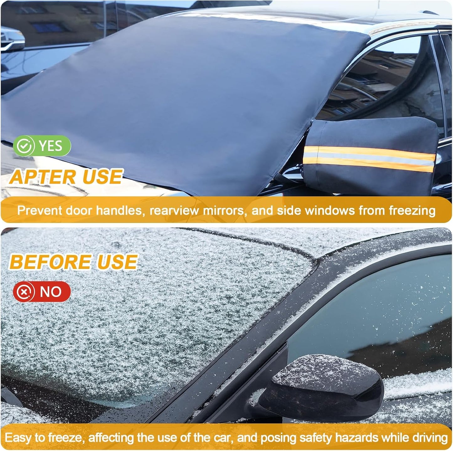 Windshield Cover for Ice and Snow, Car Windshield Protector for Winter Frost Ice Snow Sleet Protection, Includes Anti-Theft Straps, Side Mirror Protector for Cars SUVS Vans Truck Van, Medium (72"x42")