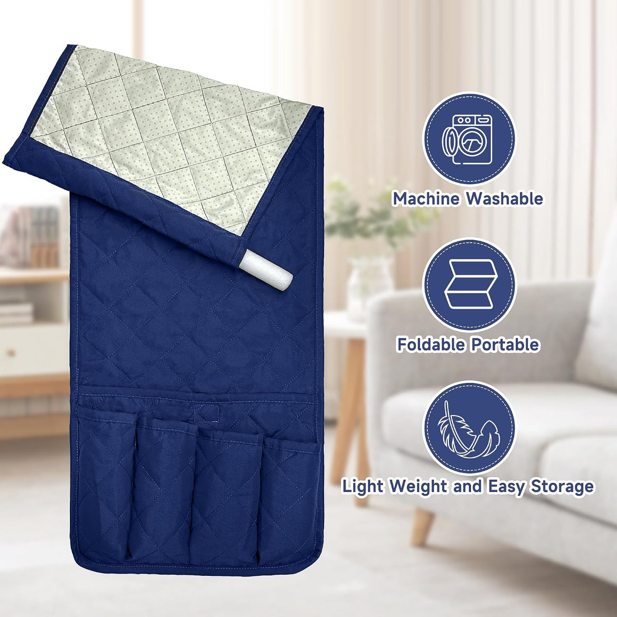 MEHIDFY Sofa Armrest Caddy, Waterproof Bedside Storage Organizer, Non Slip Armchair Pockets, Remote Control Holder for Couch, Handy Pouches with 6 Pockets for TV Remote, Phone, Magazine(Blue)