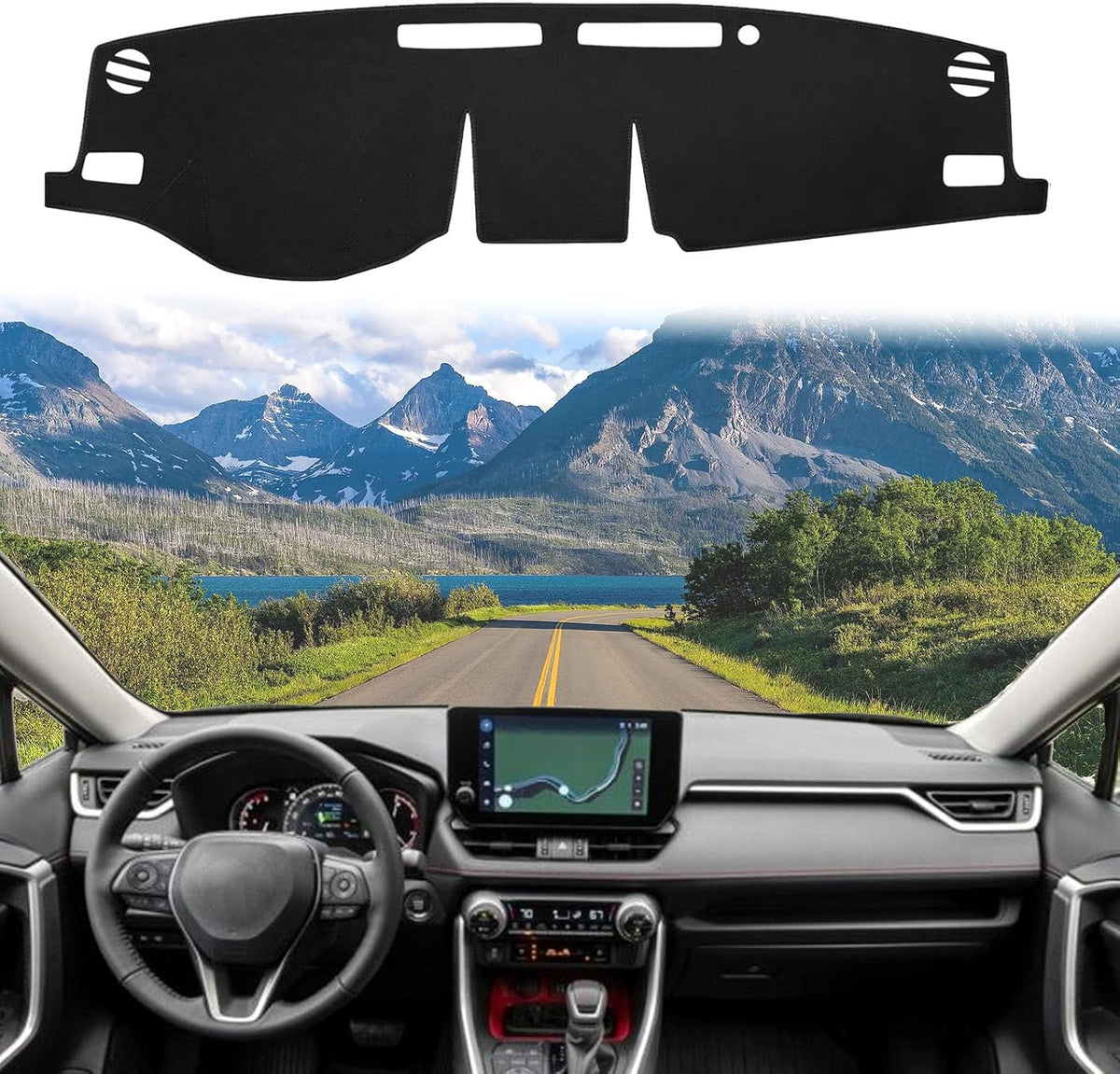 Dashboard Cover Suitable for Toyota RAV4 2019 2020 2021 2022 2023 2024 2025 Car Dashboard Cover Sun Visor Mat Non-Slip Polyester Dashboard Accessories (Black)