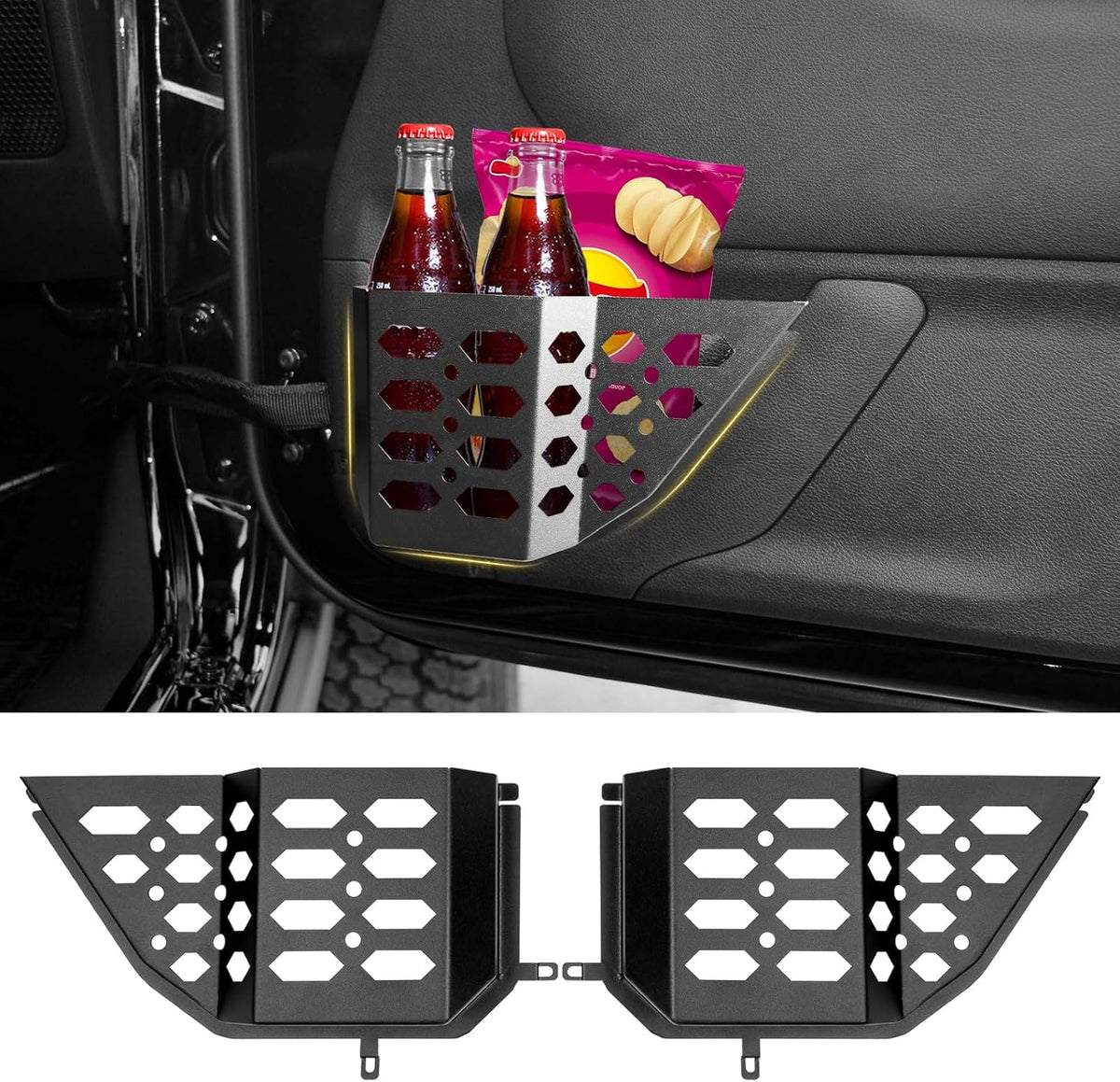 Metal Front & Rear Door Storage Box Pockets for 2007-2018 Jeep Wrangler JK JKU Sturdy Door Side Insert Molle Panels Organizer Only for 07-18 Wrangler JK JKU 4 Door Interior Accessories 4PCS
