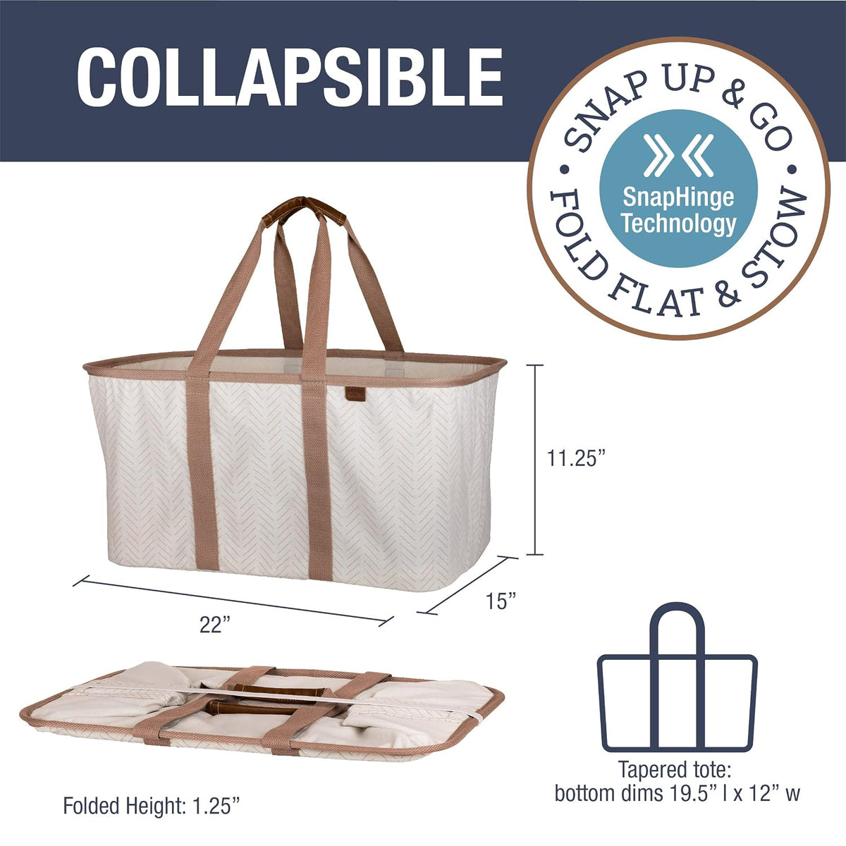 CleverMade Collapsible Laundry Tote 2-Pack (50L) – Foldable Carry-All Storage Bin for Laundry, Car Trunk, RV, Dorm & Home Organization – LUXE Cotton Blend with Vegan Leather Accents, Cream