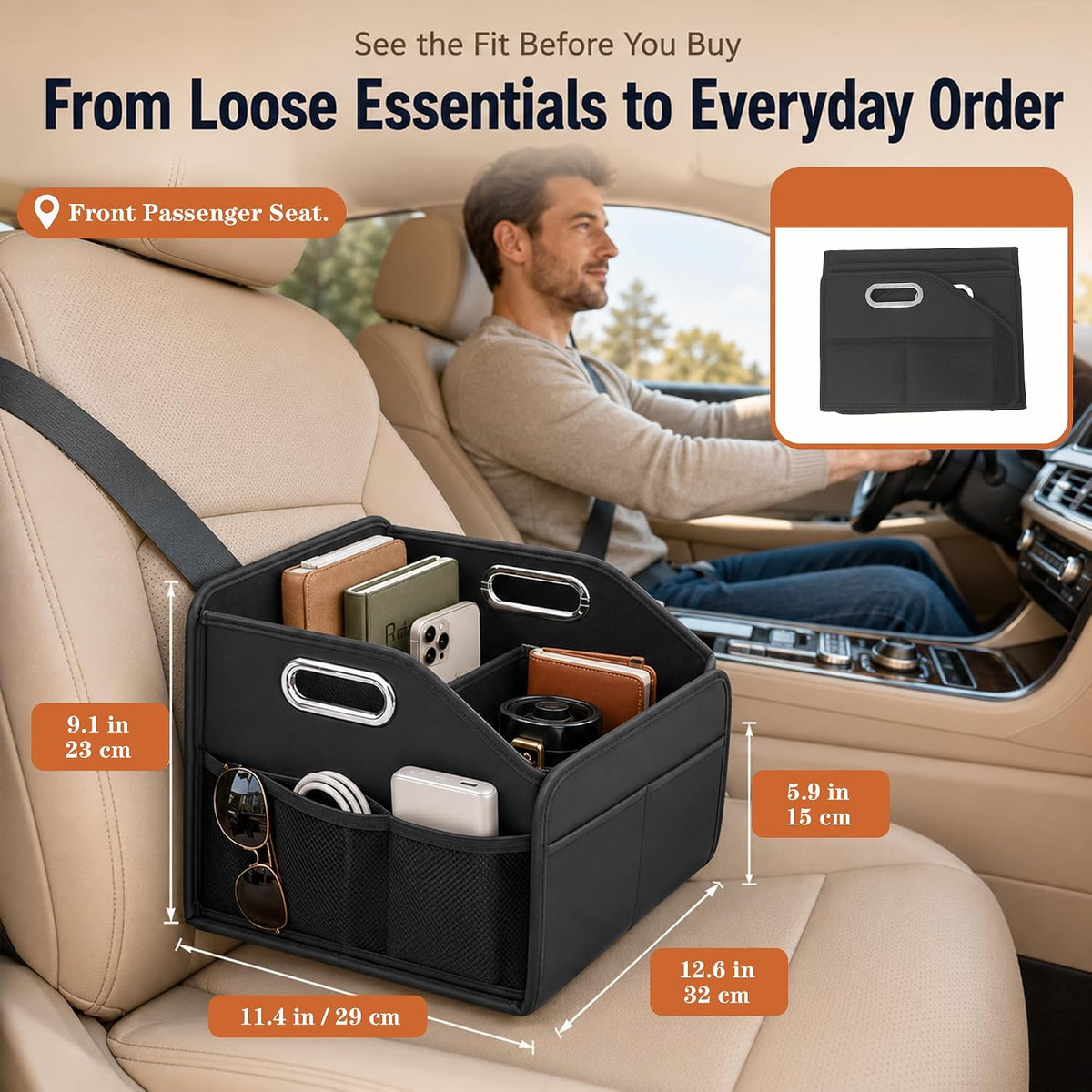 Car Front Seat Storage Organizer, Back Seat/Floor/Trunk, Divider & Handles