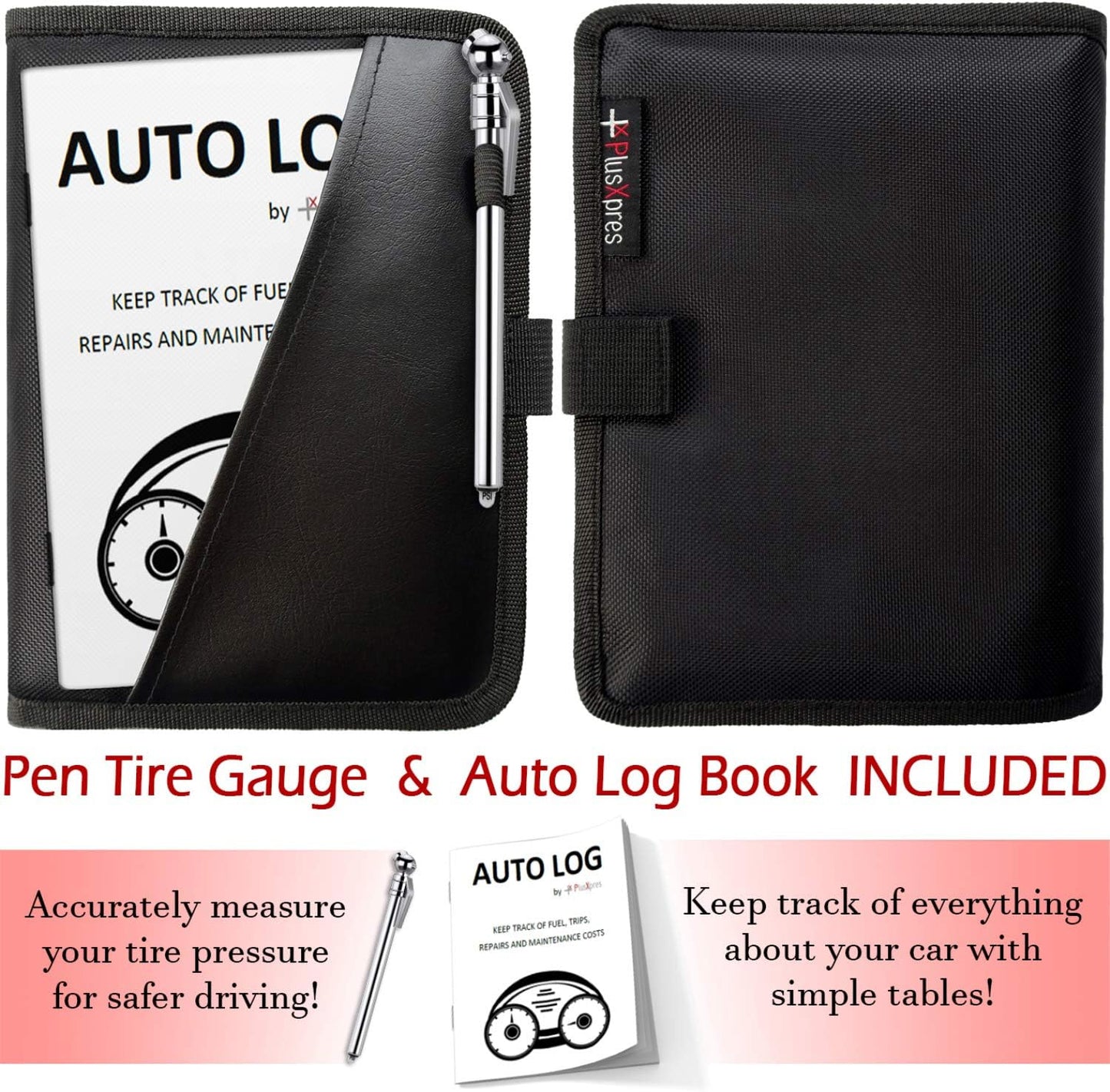 PlusXpres Glove Box Compartment Organizer - Car Document Holder - Black | Owner Manual Case Pouch, Vehicle Storage Wallet for Registration and Insurance Card, Auto Paperwork Holder, Log Book included