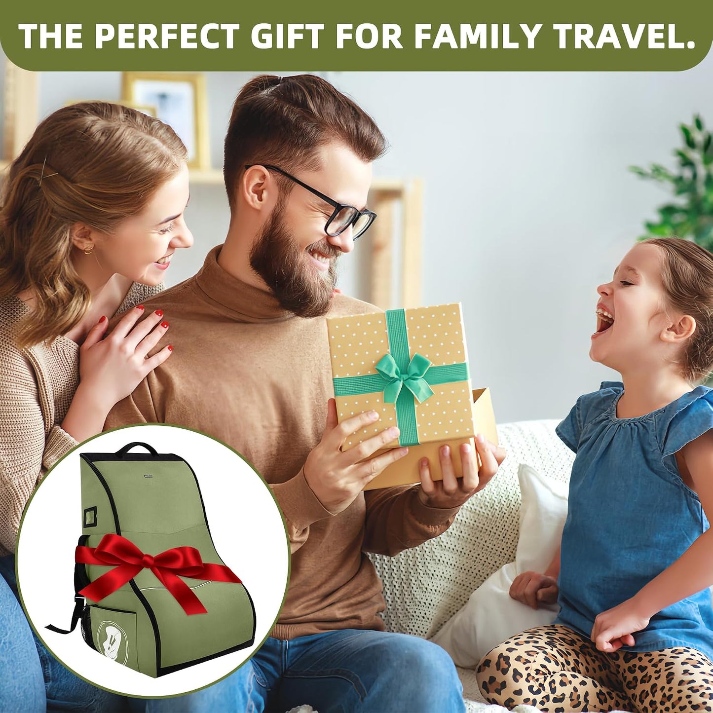 Car Seat Travel Bag for Airplane – Waterproof Heavy Duty Carseat Backpack for Gate Check or Airport Travel – Fits Infant, Convertible & Booster Seats, Army Green