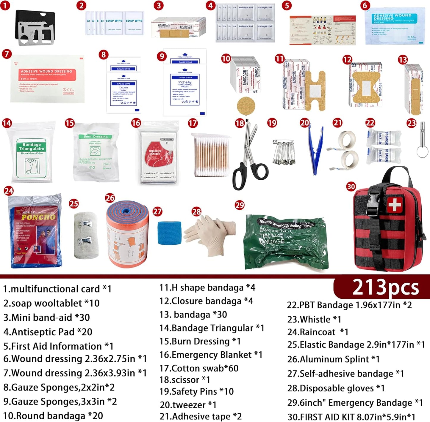 Universal IFAK Trauma First Aid Kit Molle Pouches Emergency Survival Kit Suitable for Home, car, Travel, Camping, Hiking, Sports, Outdoor Emergencies-Quick Response First Aid Essentials (Red)