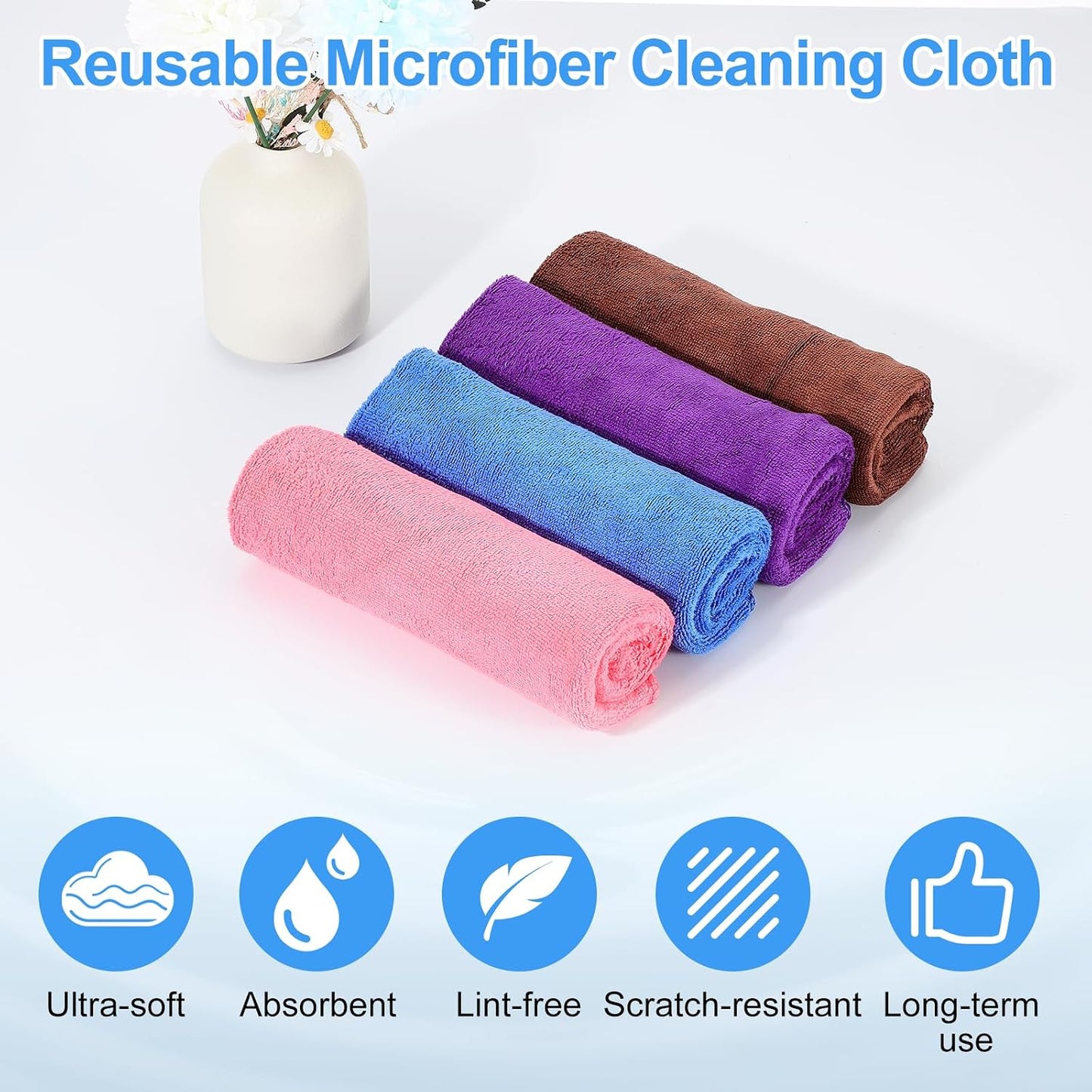 HARFINGTON 6 Pack Microfiber Cleaning Cloth, 24" x 16" Multi-Functional Cleaning Towels Reusable Absorbent Rags for Car Wash Kitchen Household Window Clean, Sapphire Blue