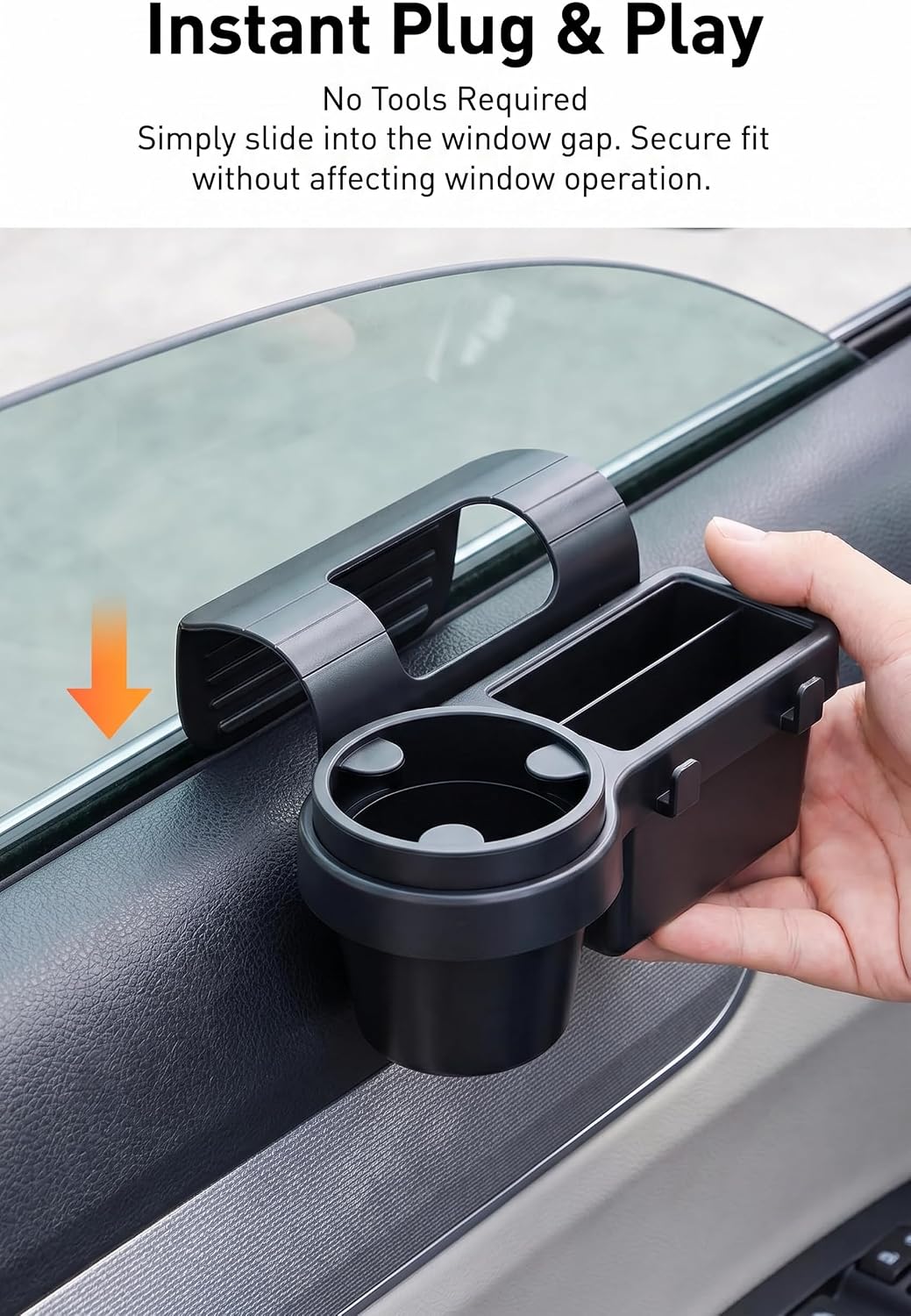 Car Cup Holder, Multifunctional Car Door Window Storage Organizer, Vehicle Door Side Cell Phone Storage Box, Window Mount Organizer for Phone Earphone Key Cup (Black)