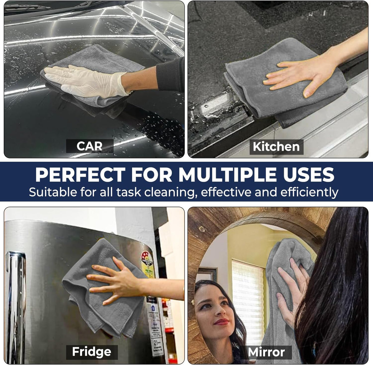 SAIU Microfiber Cleaning Cloths 16x16 in Grey/Blue/Yellow Higher Absorency 12 Pack, Car Washing Cloth Dry Dust Polish Multiple Uses