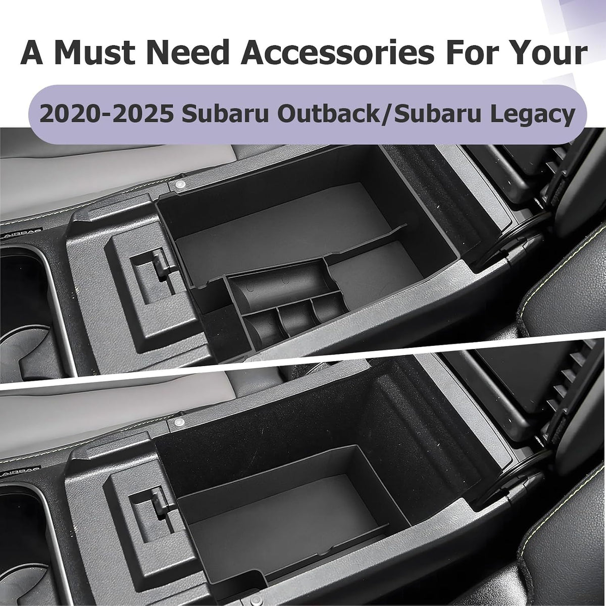 LUWU Outback 2020-2025/Legacy 2020-2025 Accessories Compatible with Subaru Outback/Legacy Center Console Organizer Armrest Console Storage Box Insert Tray ABS Material Black Coin Container 2-Pack