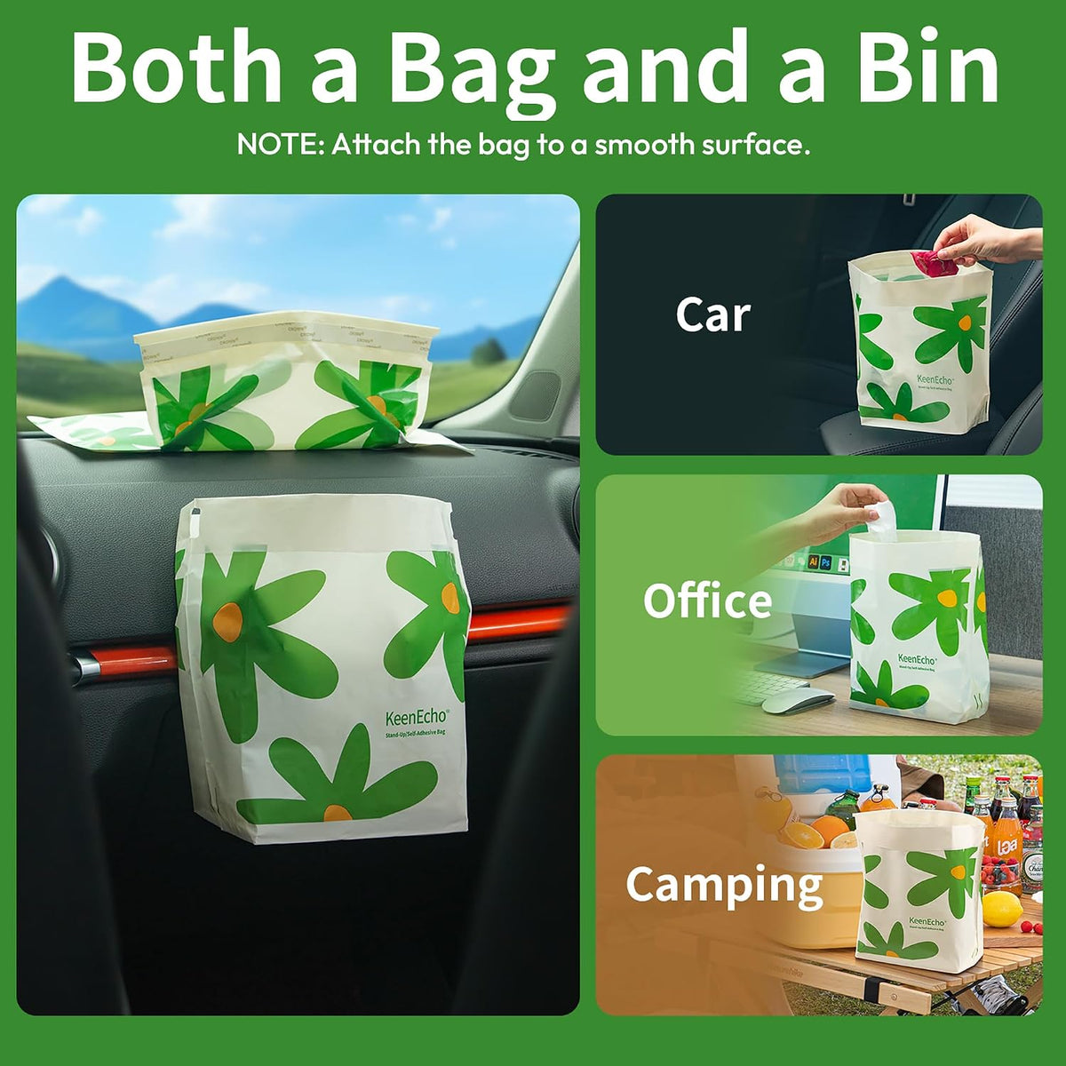 Disposable Car Garbage Bin Bags 60 PCS, Leak-proof Cleaning and Vomit Bags, Recycled HDPE, Easy Stick-On and Stand Design, Disposable Small Garbage Bags