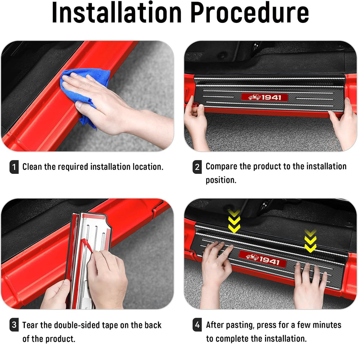 4PCS Door Sill Guards for Jeep 2018-2026 Wrangler JL JLU & 2020-2026 Gladiator JT Accessories Stainless Steel Material Red Trim Door Sill Protector Carbon Fiber Front Rear Door Entry Guard
