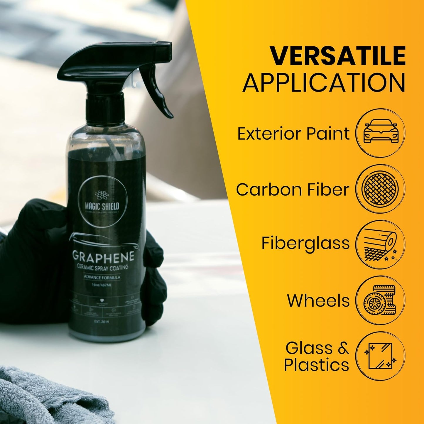 Magic Shield Graphene Ceramic Spray Coating - LAST SO LONG! Quick & Easy for Cars, Motorcycles, Boats & More - Professional-Grade Sealant for Maximum Gloss & Shine - Waterless Wash & Wax - 9oz Bottle