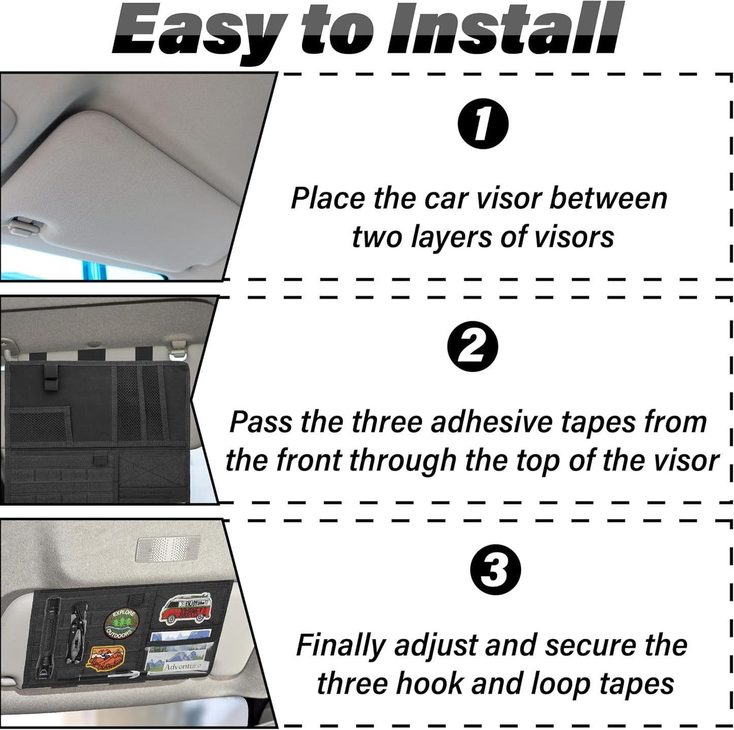 Tactical Visor Organizer, Car Visor Organizer, Sunvisor Organizers, Tactical Visors Cover Molle Webbing, Truck Accessories for Men, Car Sunshade Storage Pouch (Black)