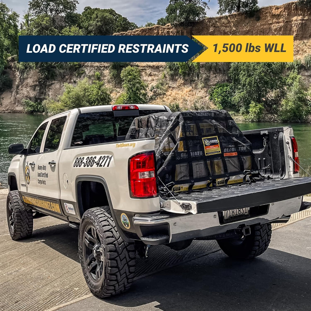 GLADIATOR CARGO NETS - Heavy Duty Cargo Net-(WLL): 1,500 lbs - TruckAccessory - Cargo Carrier - Truck Organizer -Truck Bed Cover-Trailer-Pickup-Boat-Jeep-SUV-5ft Bed (SGN-100) 4.75' x 6' ft.