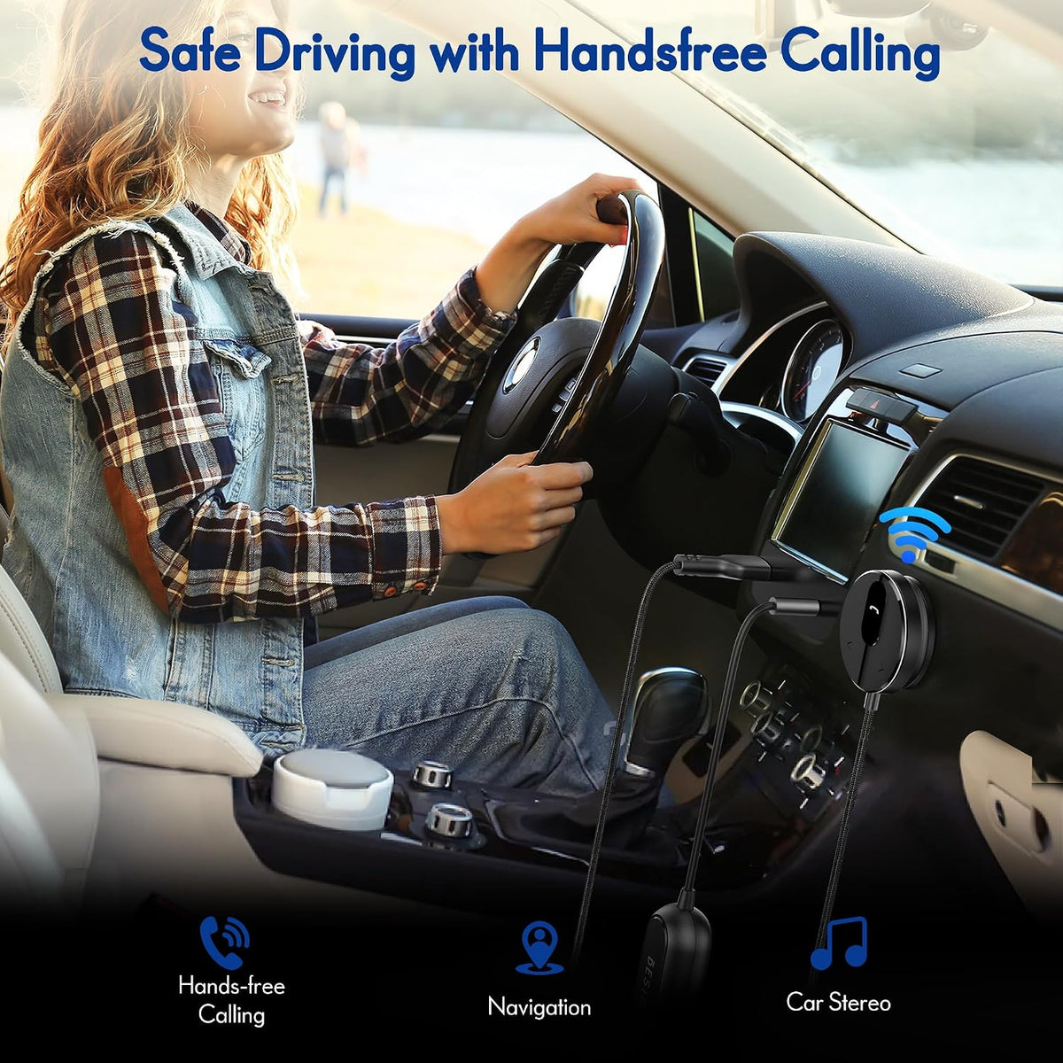 BESIGN BK01 Bluetooth Car Kit, Wireless Aux Receiver for Handsfree Calls and Music Streaming with Ground Loop Noise Filter for Car with Aux Port