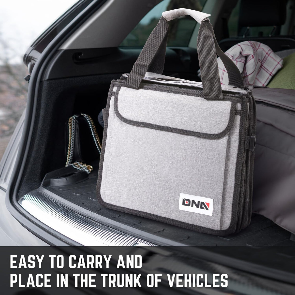 DNA Motoring Trunk Organizer for Car, 90L Large Capacity Foldable Trunk Organizer, Multi Compartment Car Trunk Organizer for Women Men, Grey, TOOLS-00421