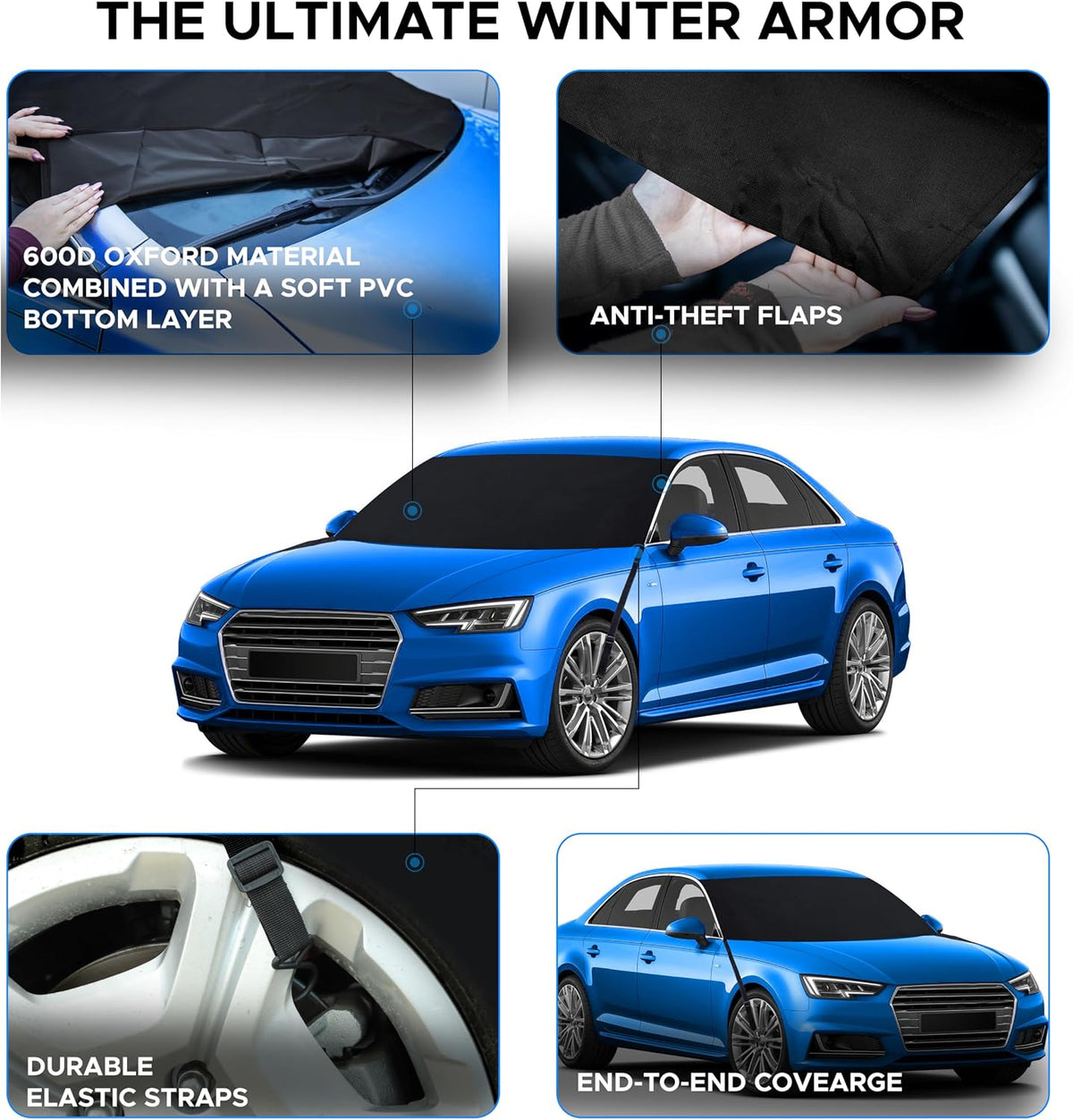 EcoNour Windshield Cover for Ice and Snow | Easy-Install with Adjustable Hooks & Storage Bag | Ice & Snow Protection | Anti-Theft Windshield Covers