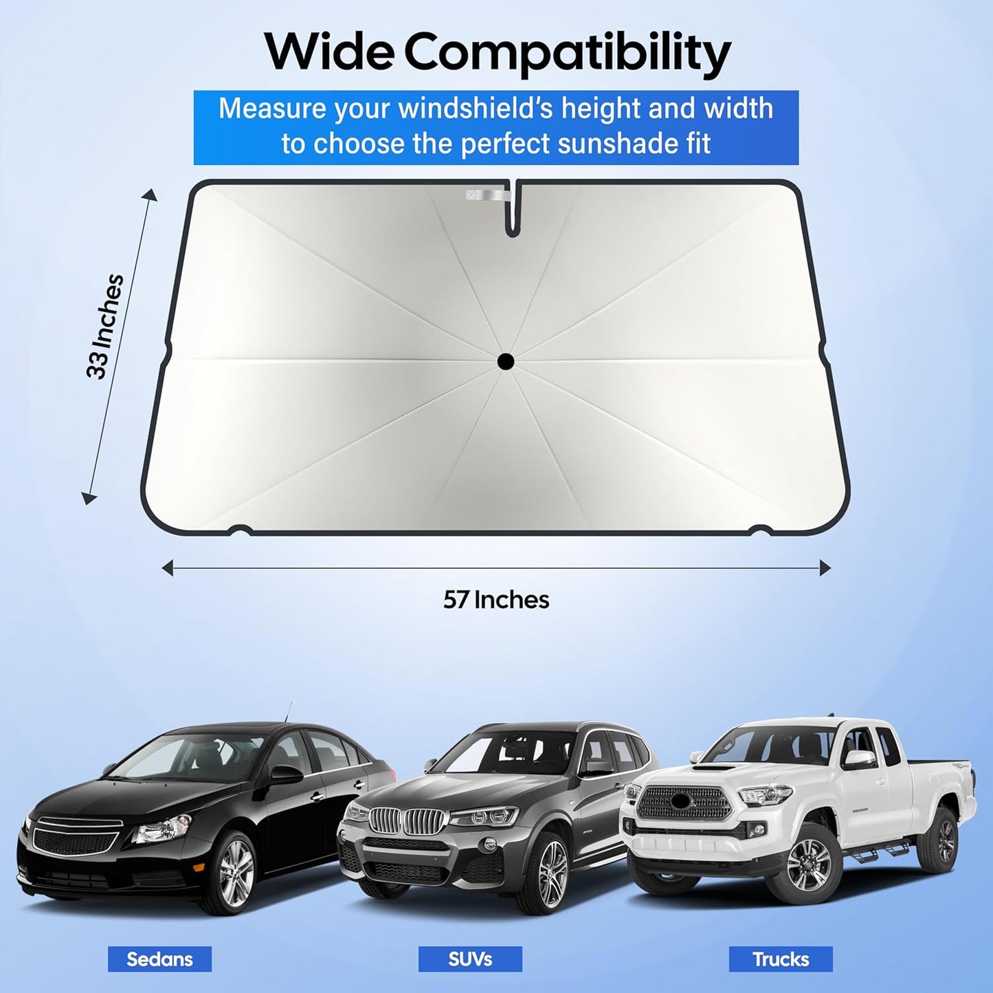 Econour Windshields Sun Shade for Car | Medium Foldable Car Sunshade & Window Tint | UV & Heat Protection Front Window Sun Shield, Keeps Interior Cool, Fits Sedans SUVs & Trucks (57” x 33”)