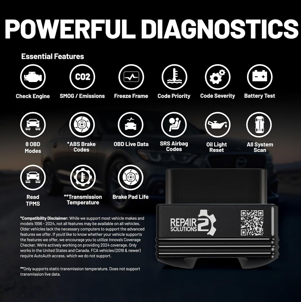 Innova 1000 Bluetooth OBD2 Scanner for iPhone & Android - Predict Car Problems Before They Happen - No Subscriptions - Detect Check Engine, ABS, SRS Issues for Cars 1996+