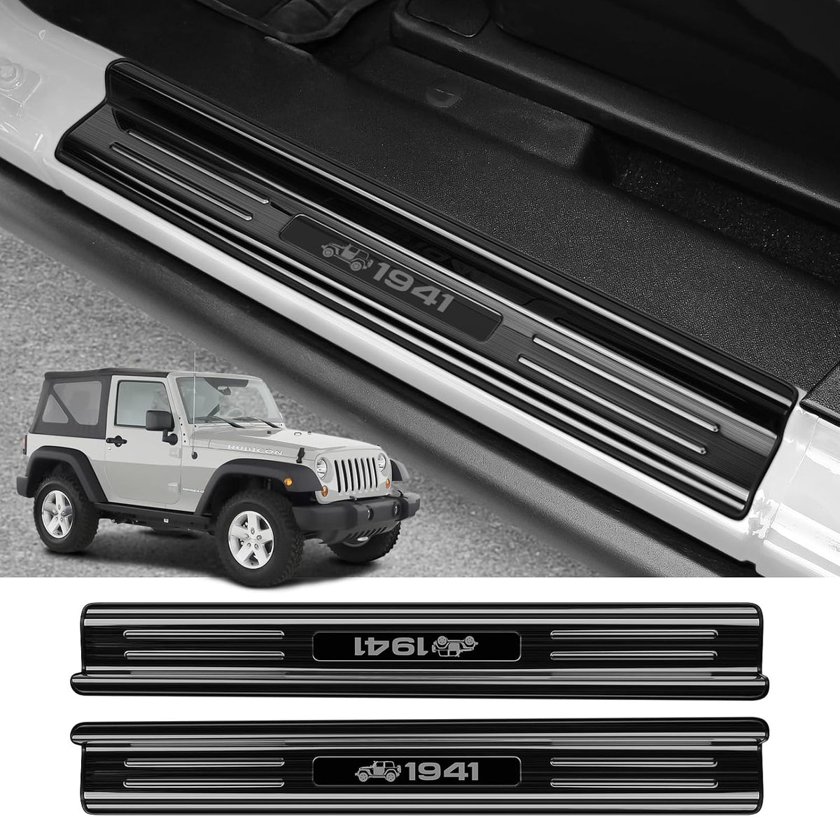 ZZEQYG 2 Pcs Front Door Sill Protector for 1997-2006 Jeep Wrangler TJ Scratch-Resistant Car Door Edge Guards Stainless Steel Interior Accessories
