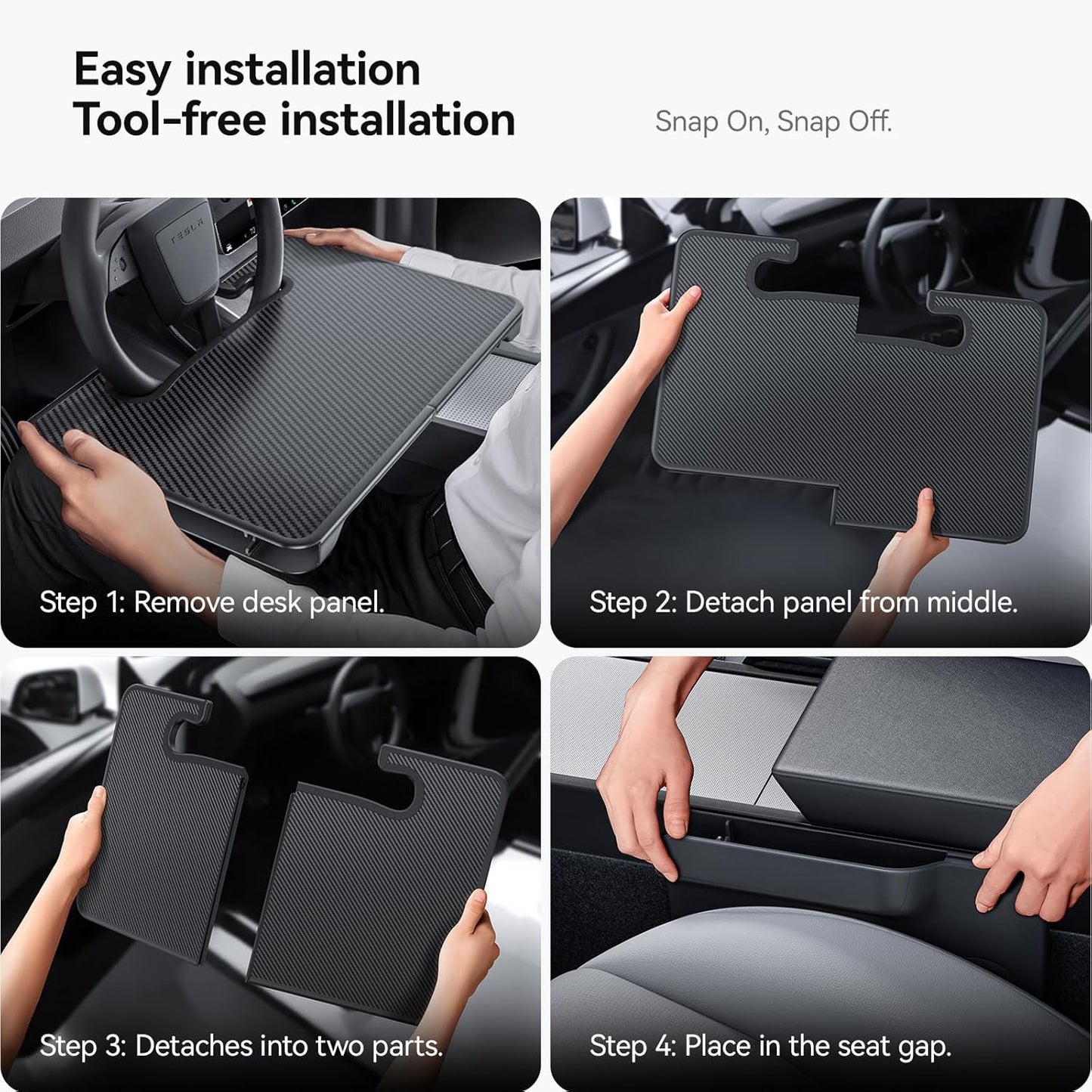YONZEE 2-in-1 Car Steering Wheel Desk Tray & Car Seat Gap Filler Organizer – Foldable Carbon Fiber Look Table for Laptop, Eating Food, Writing – for Standard Round Steering Wheels