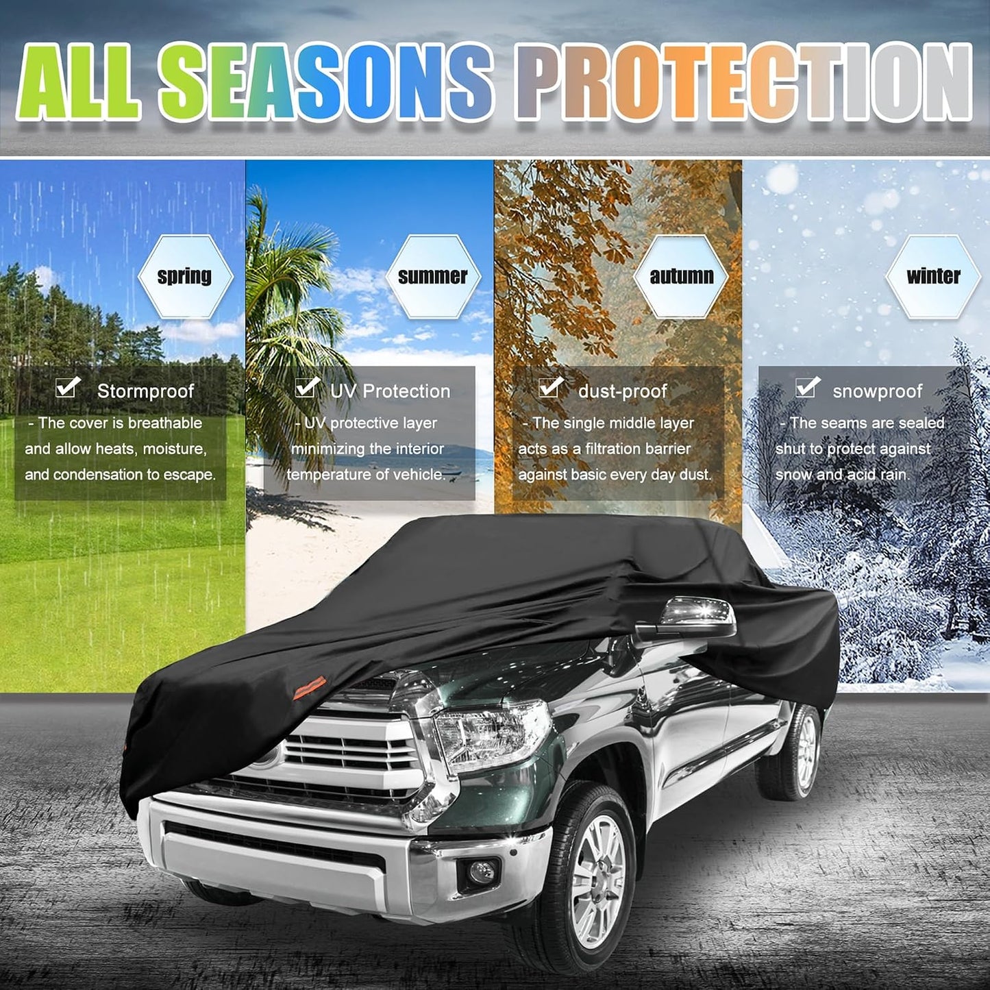 X AUTOHAUX Pickup Truck Car Cover for Toyota Tacoma Double Cab 4DR 5.0 ft Bed 2005-2021 Sun Rain Dust Wind Snow Protection 190T-PU W/Driver Door Zipper Black