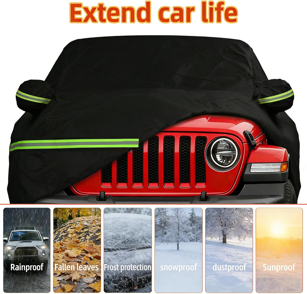 2026 Upgraded Car Cover for Jeep Wrangler 4 Dr/Unlimited 4 Door JK JL Car Accessories2006-2026, Waterproof Full Exterior Windproof Snow Proof Rain Sun Hail Protection with Door Zipper & Inner Cotton