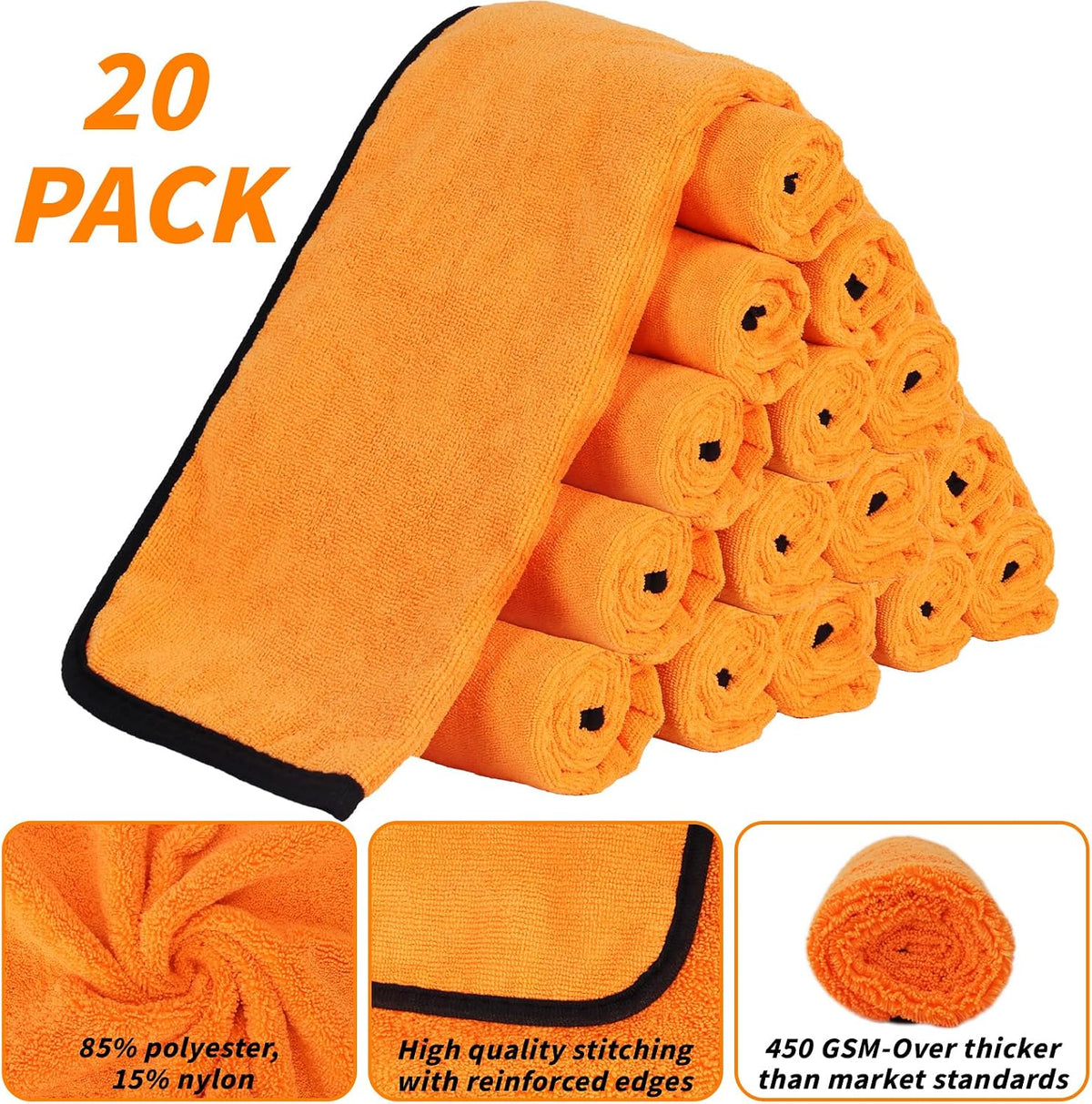 20 Pack Microfiber Car Drying Towel, 24" x 16" Microfiber Cleaning Towels