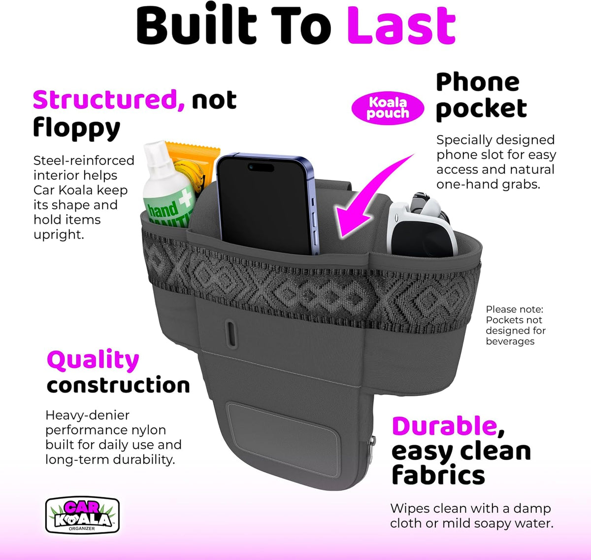 Car Koala Original Front Seat Organizer for the Seat Gap – Built-In Purse Holder, Fits Most Vehicles & Keeps Essentials in Reach