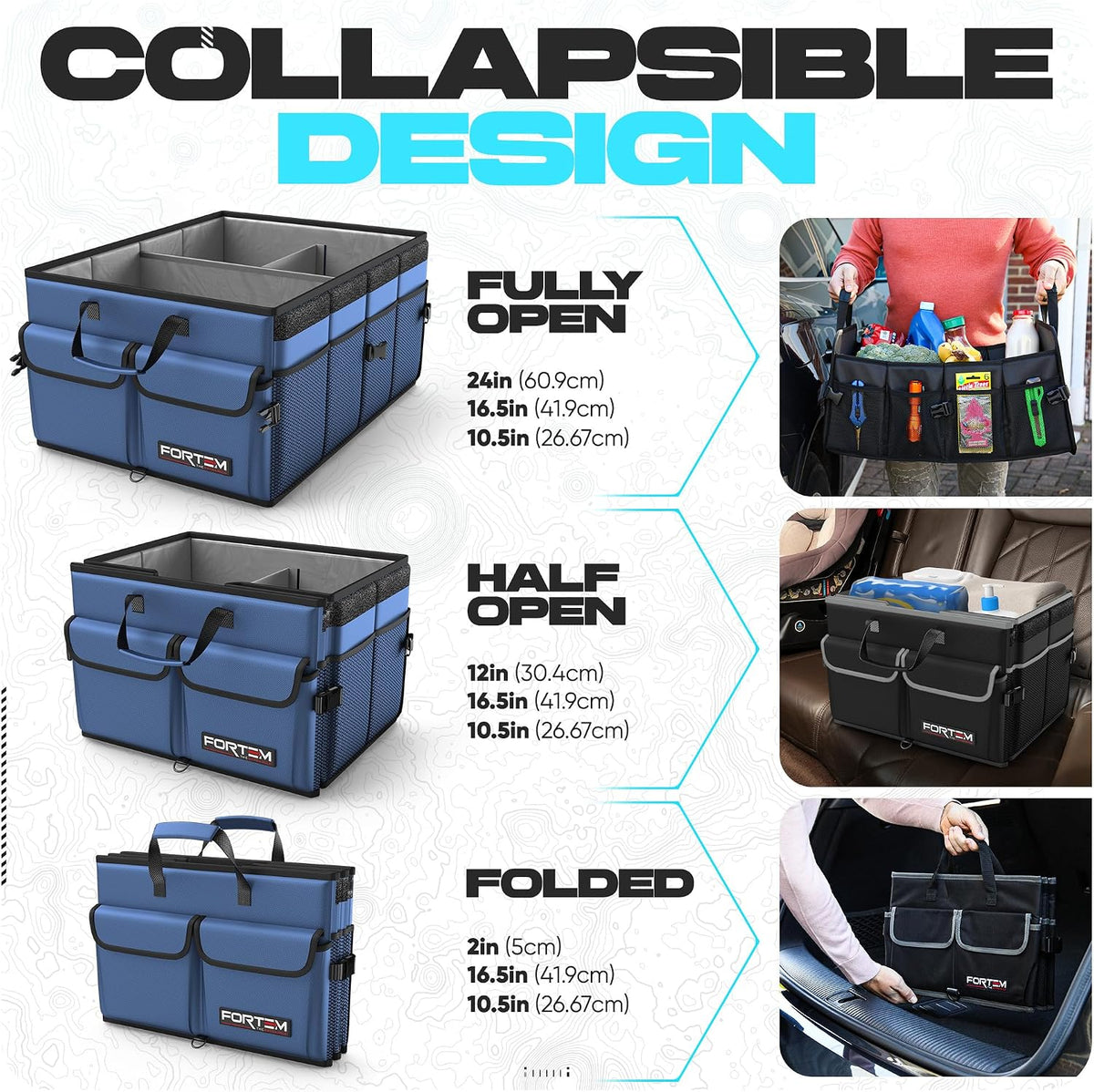 FORTEM Trunk Organizer - Foldable Car Organizer & Storage for SUVs & Trucks