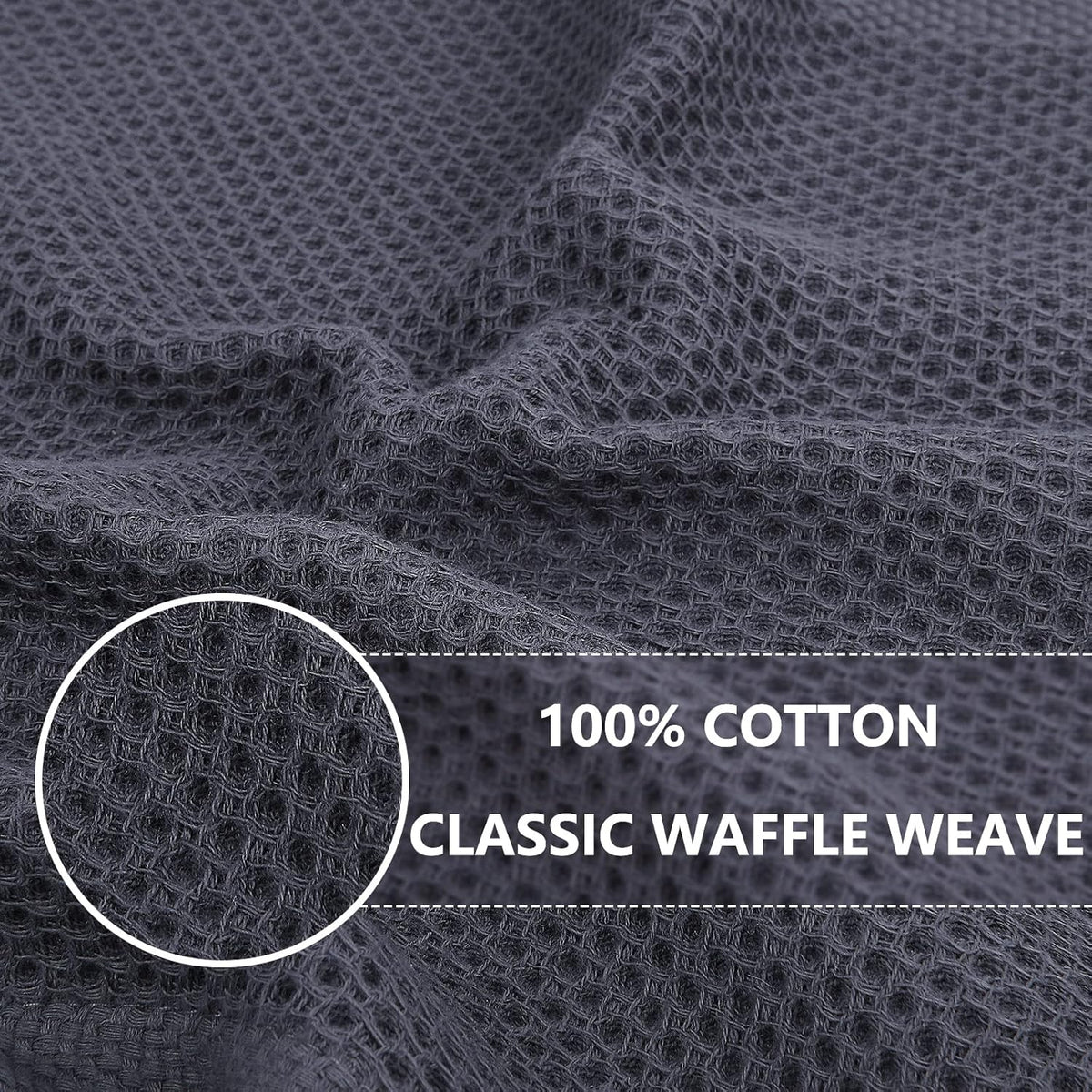 Homaxy 100% Cotton Waffle Weave Kitchen Dish Cloths 6-Pack, Dark Grey