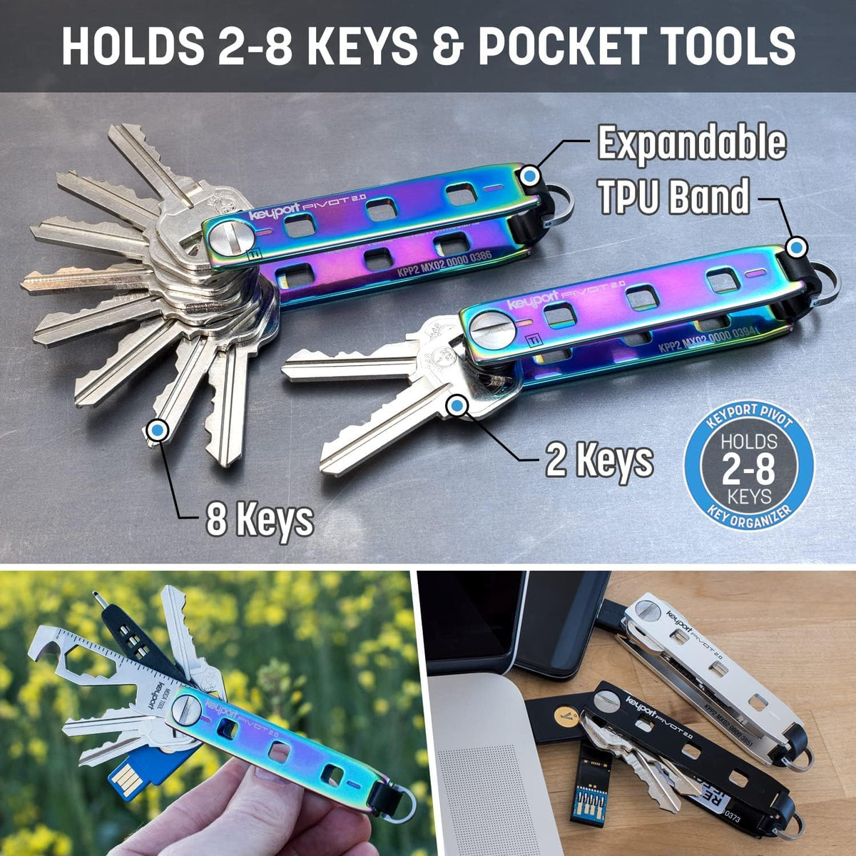 Keyport Pivot 2.0 Key Organizer - EDC Key Holder - Stainless - Iridescent