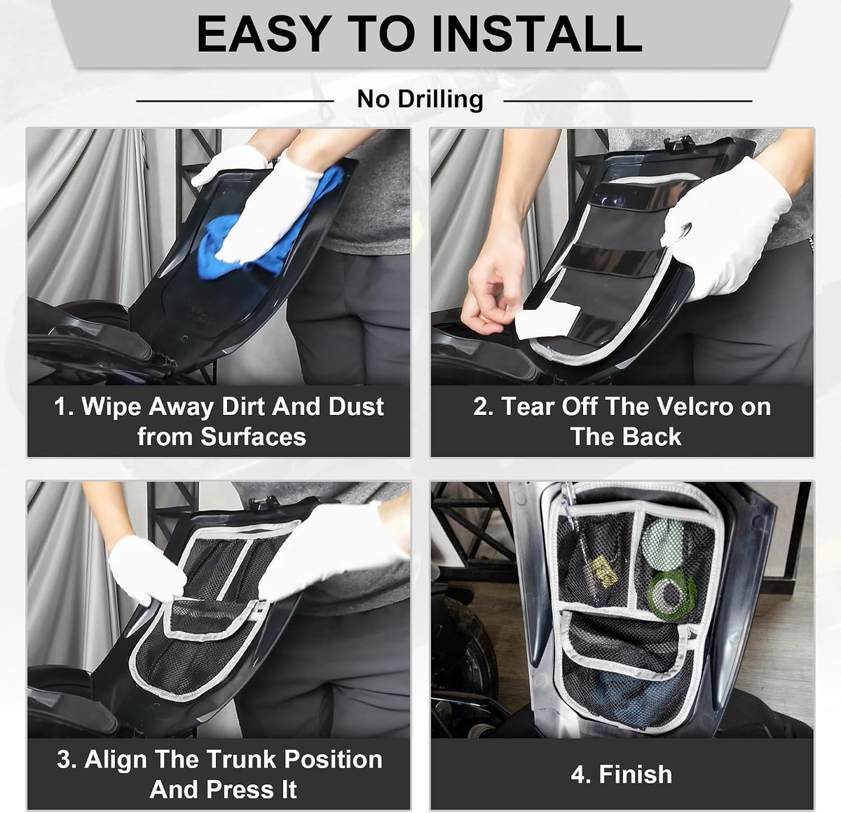 Front Trunk Lid Storage Organizer Fit for Can-Am Ryker 600 900 / Rally Edition/Sport（2015-2025) | Removable 3-Pocket Storage Bag (White String)